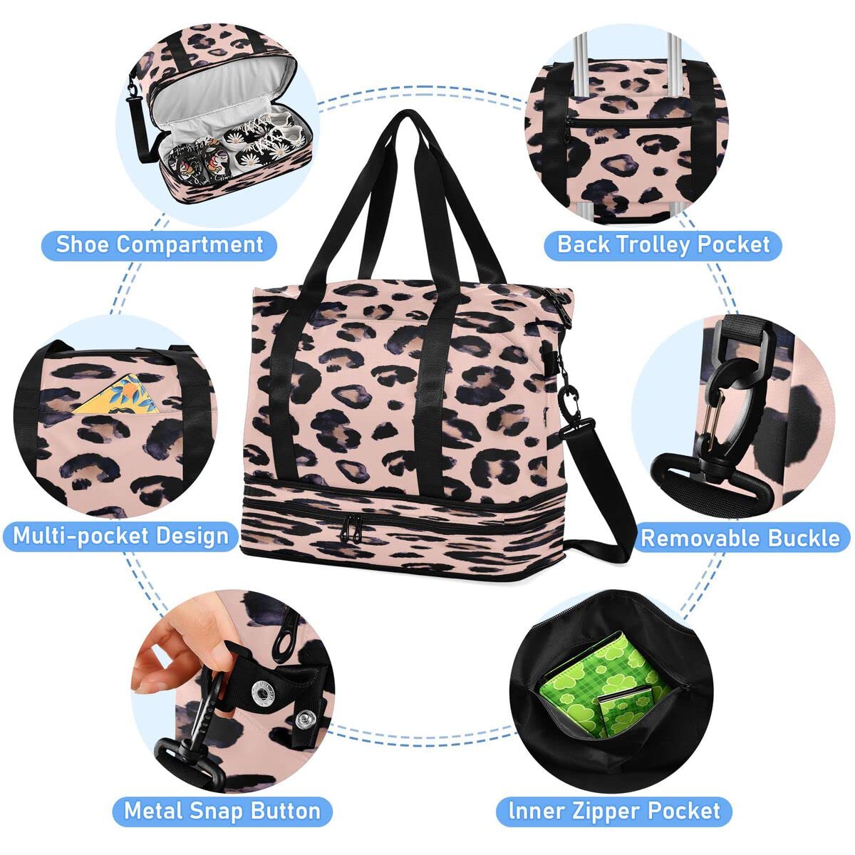 **Premium Gym & Travel Duffel Bag with Wet Pocket, Shoe Compartment & Toiletry Bag - Leopard Print Cheetah Pink - Ideal for Gym, Yoga, Business Trips & Weekend Getaways**    *(Use Cases: Perfect for workouts, overnight stays, business travel, yoga sessions, and weekend adventures.)*