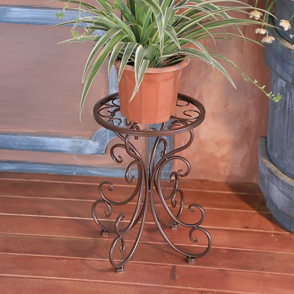 Single Tier Flower Stand - Sturdy Outdoor Plant Stand for Garden, Patio, or Balcony - Brown Wooden Display Rack with Multi-Purpose Use as Stool or Side Table - Perfect for Indoor/Outdoor Decor & Small Space Gardening