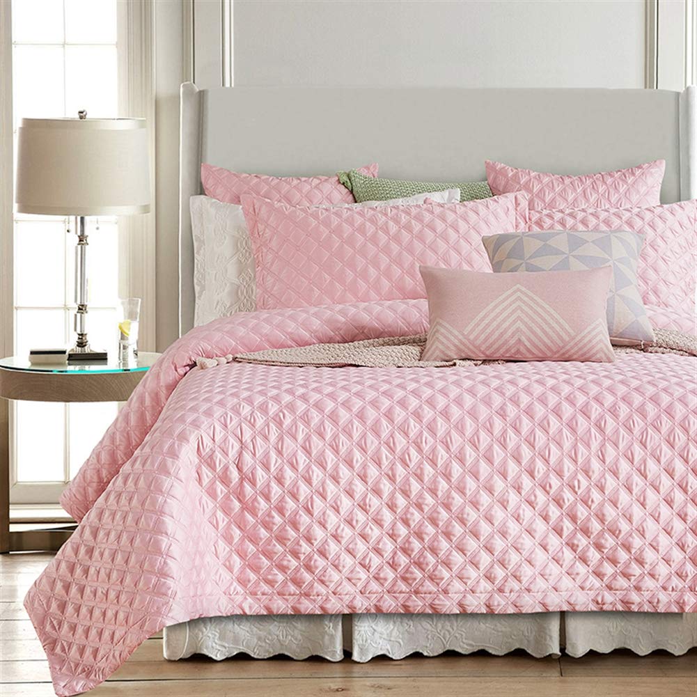 Icegrey Bedspread Coverlet Set - 3-Piece Comforter Bedding Quilt Set in Pink, Full/Queen Size 78x90 Inches - Perfect for Cozy Bedrooms, Guest Rooms & Dorm Decor
