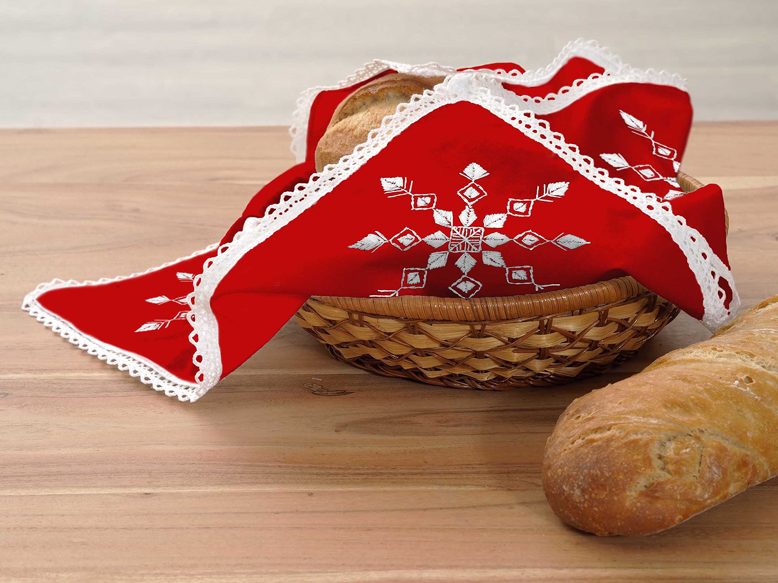 Leisure Arts Snowflake Embroidery Bread & Basket Cloth 15.7