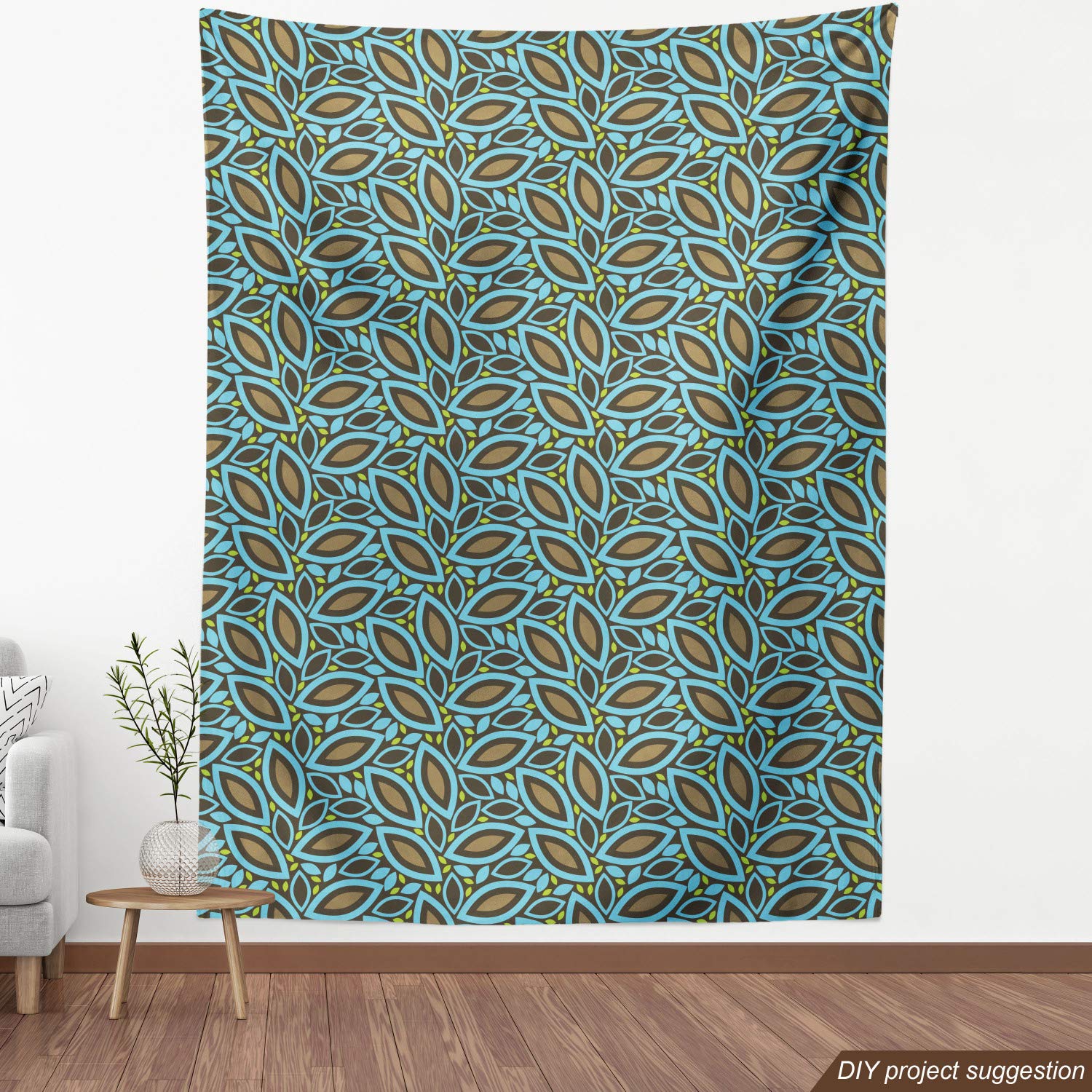 Ambesonne Leaves Fabric by The Yard - Foliage Pattern Upholstery Fabric with Retro Plant Silhouettes Design, Spring Home Decor Fabric in Taupe Blue Green for DIY Projects, Curtains & Pillow Covers