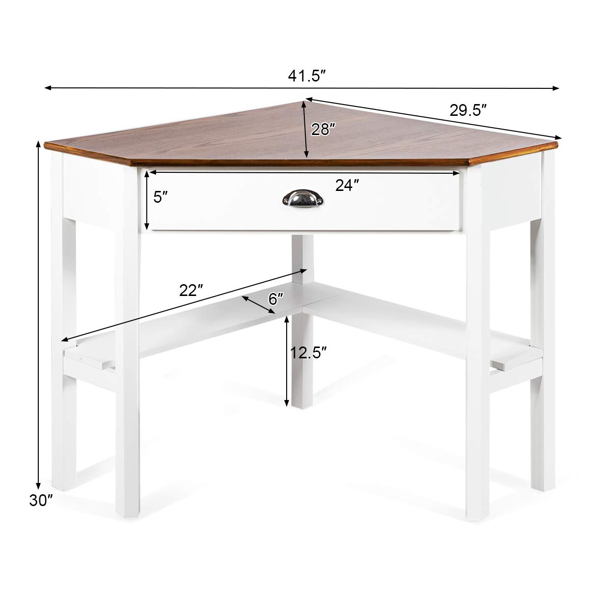 Tangkula 90-Degree Corner Desk with Drawer & Storage Shelves - Compact Computer Desk & Makeup Vanity for Small Spaces (Natural & White) - Perfect for Home Office, Dorm Room & Bedroom Workspace