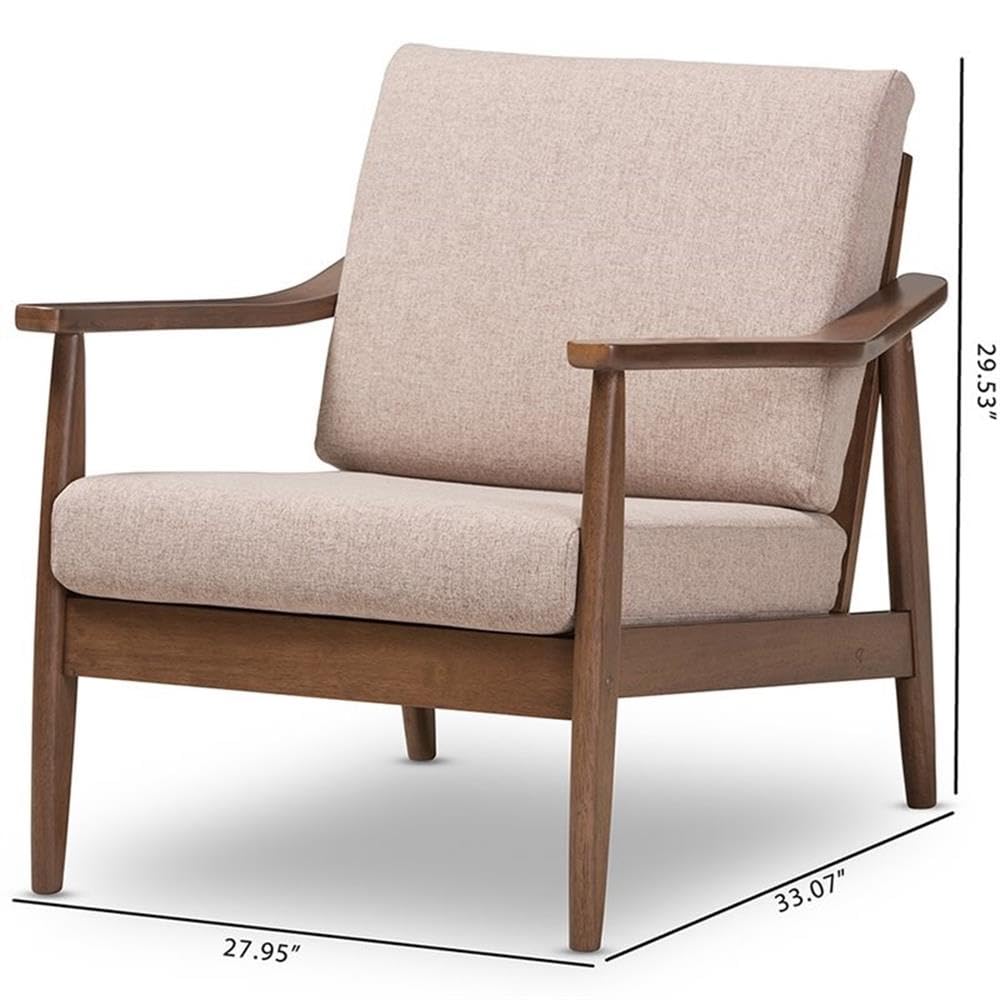 BOWERY HILL Modern Accent Arm Chair - Light Brown Upholstery with Walnut Brown Wooden Legs - Perfect for Living Room, Bedroom or Office Decor