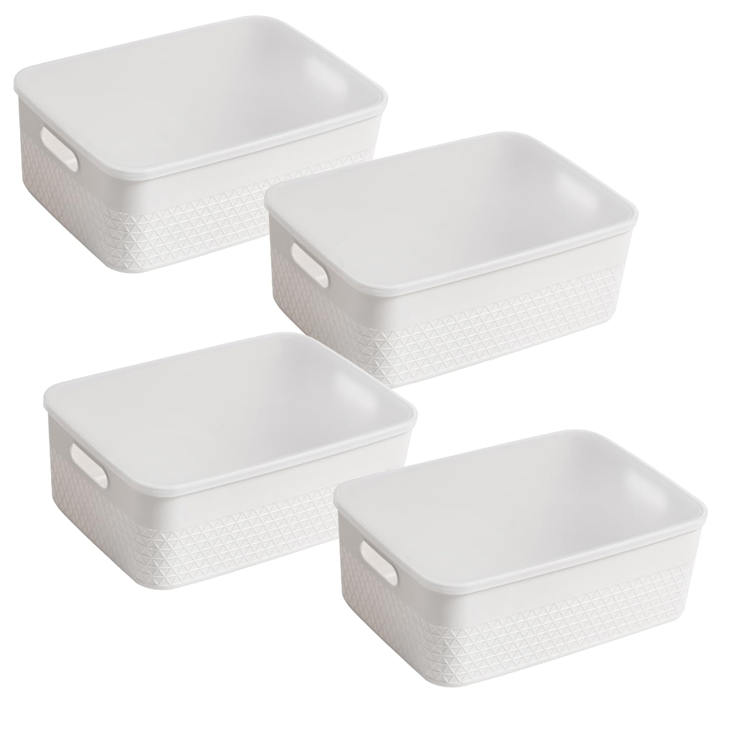 HANAMYA 9 Liter Lidded Storage Bins Set of 4 - Foldable Organizing Containers for Home & Office - Perfect for Closet, Pantry, Toy, and Craft Storage (Off White)
