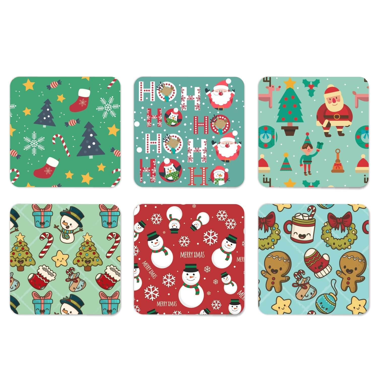 Christmas Gifts Set of 6 - Ho Ho Ho Santa Acrylic Drink Coasters for Tea, Coffee & Dining Table - Holiday Party Decor & Home Accessories