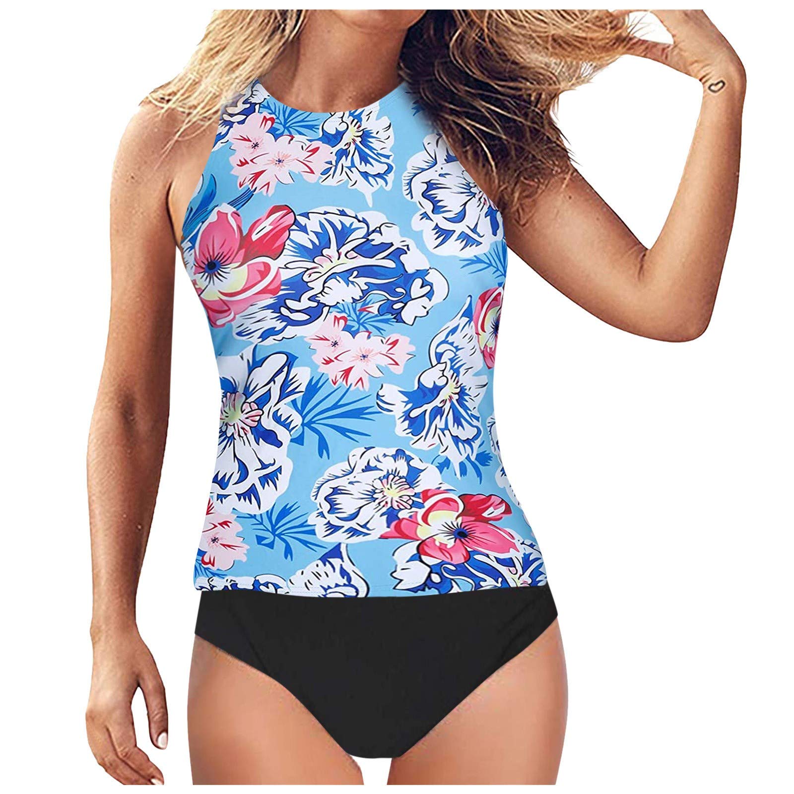 Plus Size Women's Waist Control Tankini Swimsuit - High Neck Halter Two Piece Swimwear Set for Tummy Control | Perfect for Beach Vacations, Pool Parties & Summer Getaways