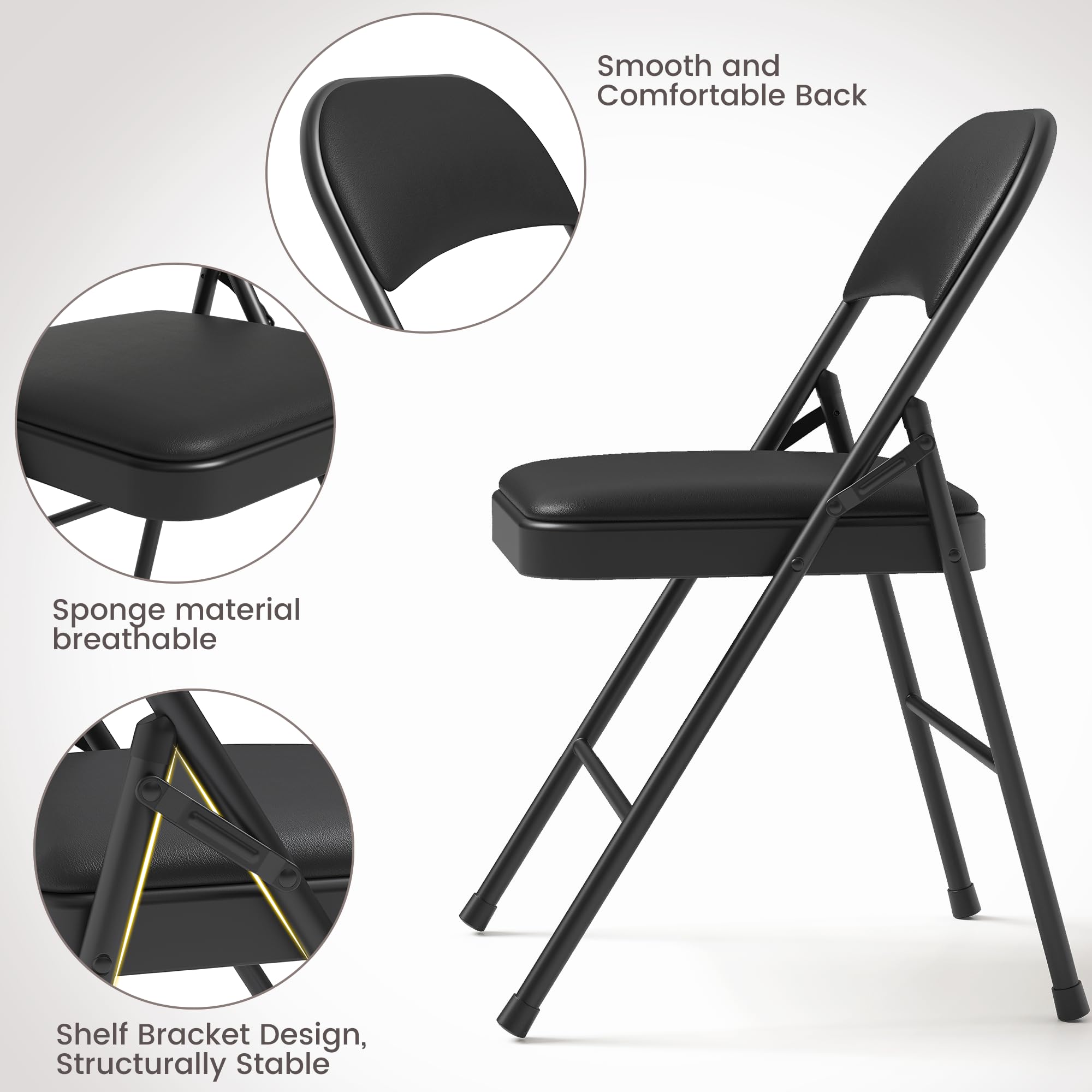 Portable Folding Card Table and 4 Chairs Set - PU Upholstered Metal Frame Foldable Dining Furniture for Home, Office, Camping & Outdoor Use - Black (Perfect for Game Nights, BBQs, and Small Space Living)