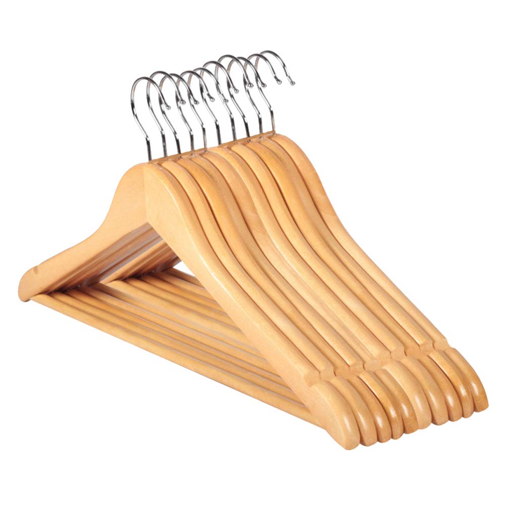 Premium Wooden Clothes Hangers for Pants, Skirts, Dresses & Sweaters - Heavy Duty Non-Slip Coat Hangers for Home & Travel - Ideal for Closet Organization & Outdoor Clothing Storage