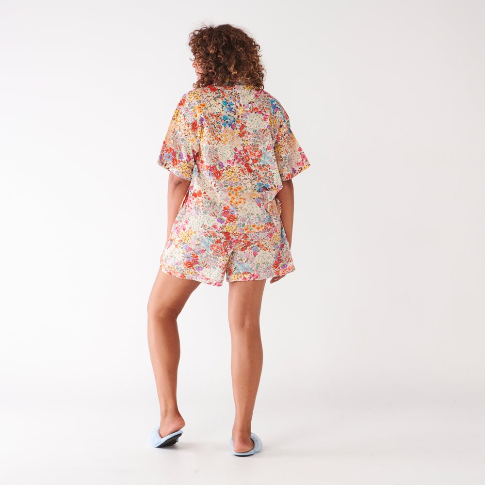 Forever Floral Short Sleeve Shirt & Short Pajama Set for Women - Soft Cotton Sleepwear for Summer Nights, Lounge Wear, and Relaxation at Home
