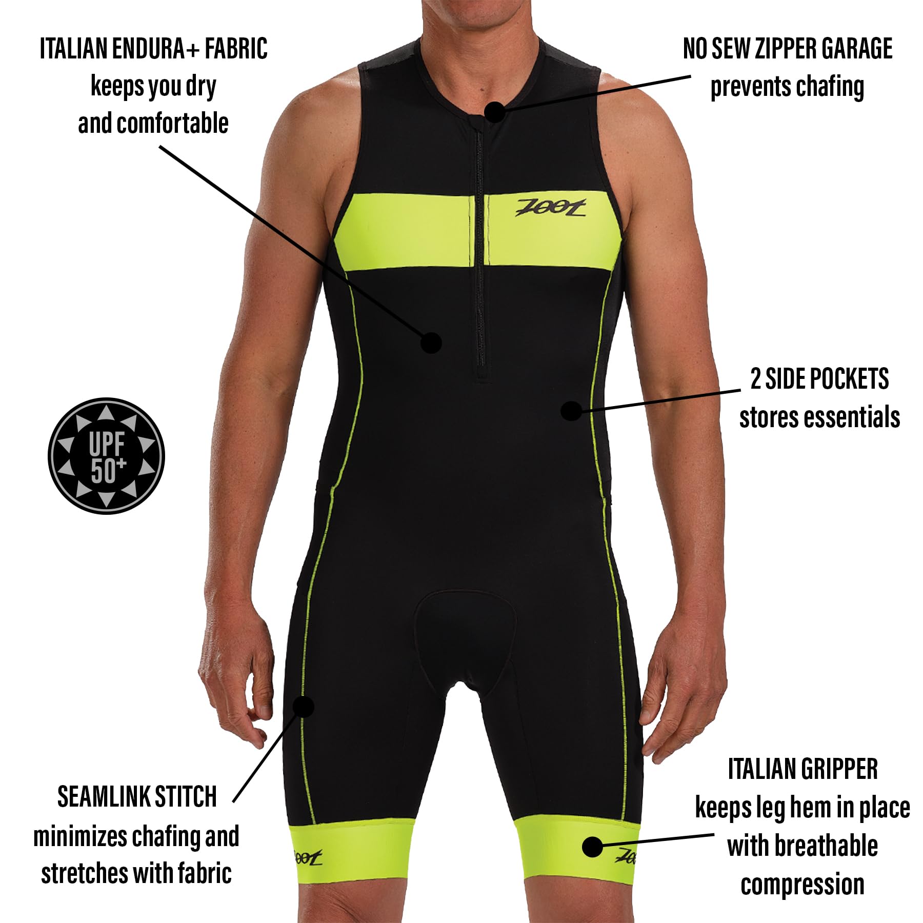 Zoot Men's Core Tri Tank Racesuit - Sleeveless Triathlon Suit with Chamois Pad for Swim Bike Run | UPF 50+ Quick Dry Fabric & Pockets | Perfect for Ironman Training & Triathlon Competitions