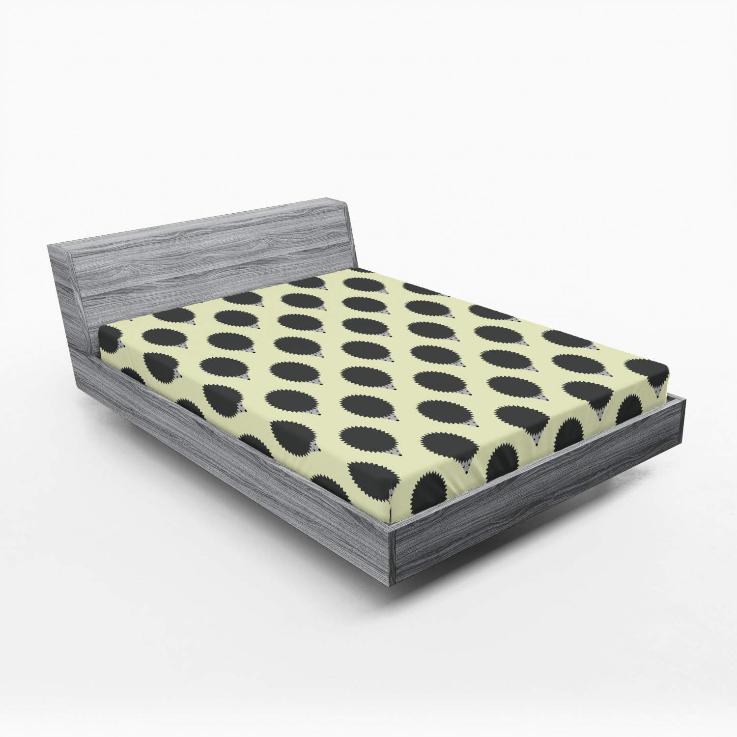 Ambesonne Full Size Fitted Sheet - Geometric Hedgehog Pattern Abstract Animal Design on Off White Background, Deep Pocket Elastic All Around for Secure Fit, Dark Taupe Cream Color - Perfect for Kids' Rooms, Dorm Decor or Animal Lover's Bedding