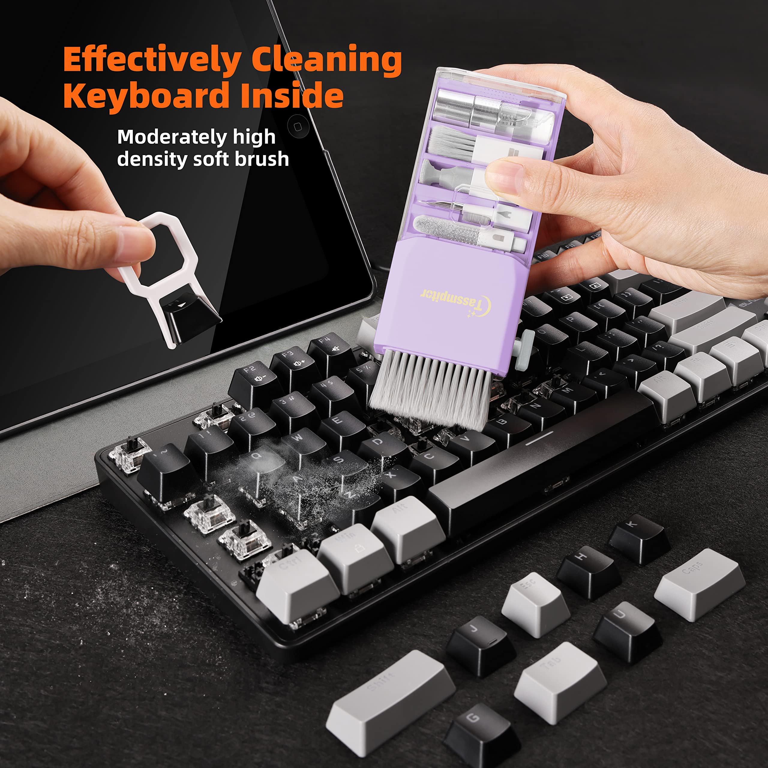 Premium Laptop Screen & Keyboard Cleaner Kit - All-in-1 Electronic Cleaning Tool for MacBook, iPad, iPhone, Smartphones, Tablets, PC Monitors & TV Screens - Includes Microfiber Cloth, Brush & Patent-Protected Camera Lens Cleaner (Purple) - Perfect for Home, Office & Travel Use