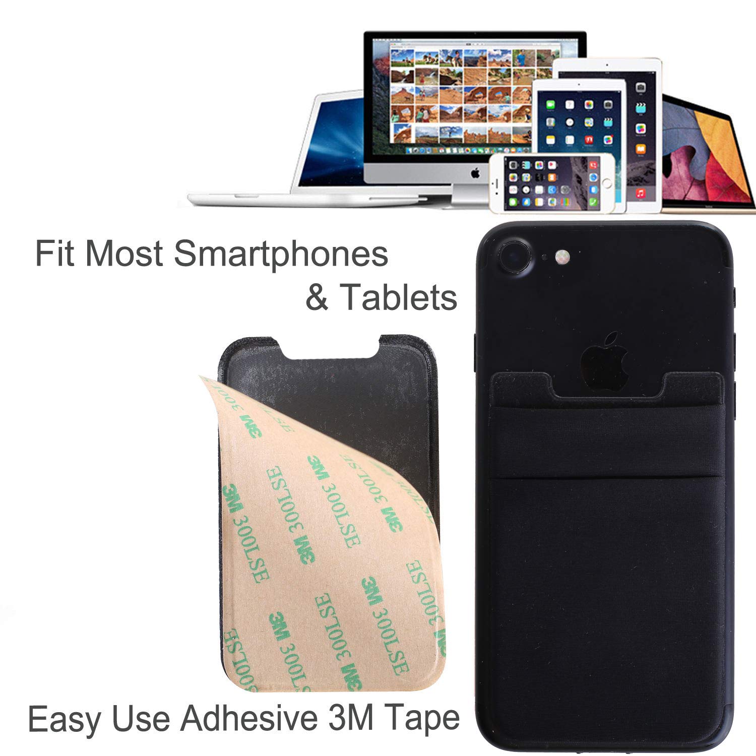 3 Pack Adhesive Phone Wallet Card Holder - Durable Stick On Wallet for iPhone & Samsung - Holds Credit Cards, ID & Cash - Perfect for Travel, Shopping & Everyday Use (Black, Pink, Gray)