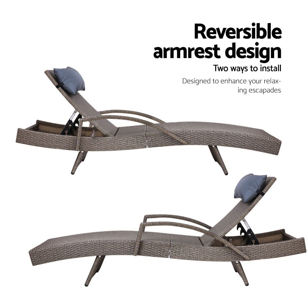 Gardeon 2-Piece Outdoor Wicker Sun Lounge Set - Rattan Daybed for Patio, Garden, Poolside - Grey (Perfect for Relaxing & Sunbathing)