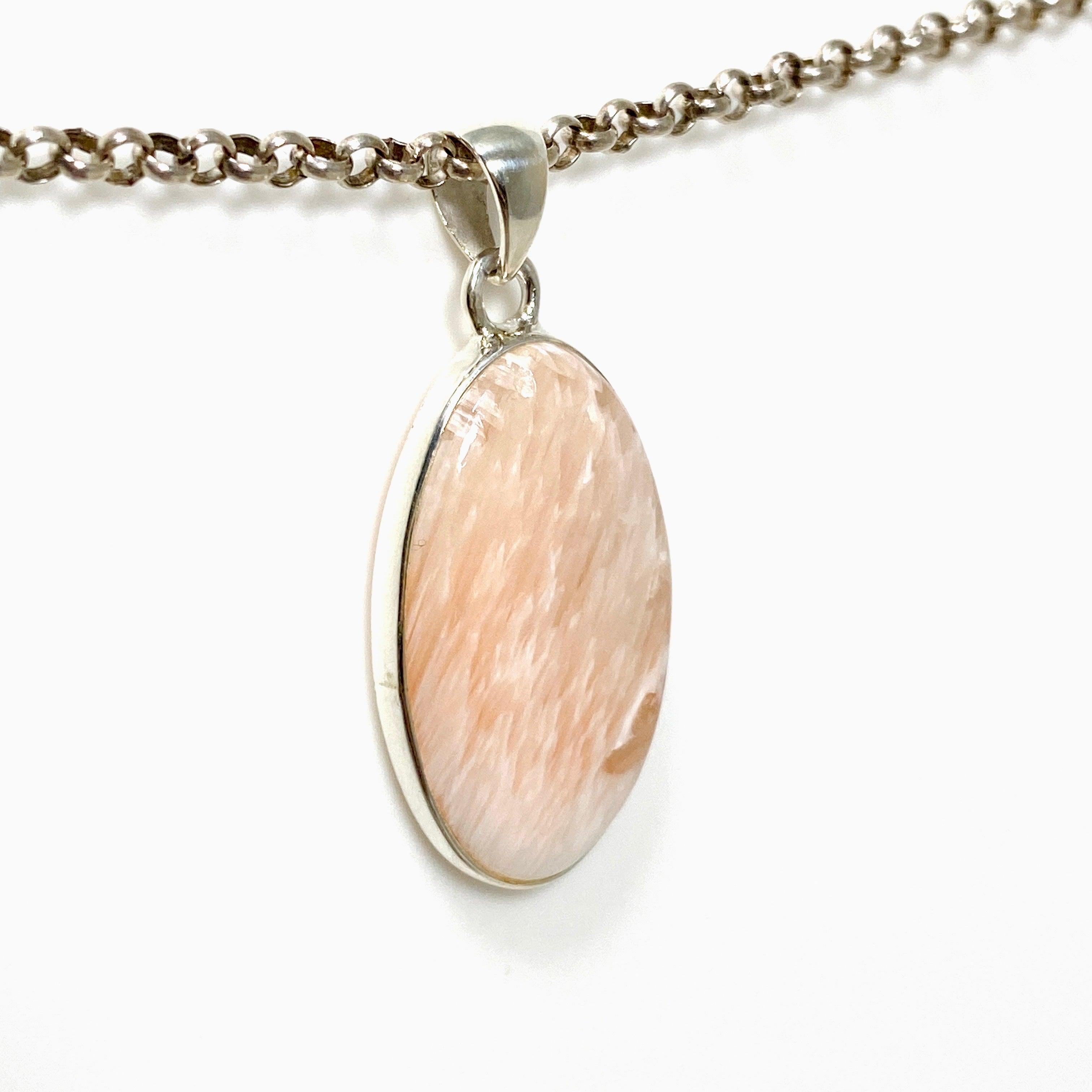 Natural Peach Scolecite Oval Pendant Necklace - Healing Crystal Jewelry for Women - Perfect for Meditation, Energy Balancing & Spiritual Gifts