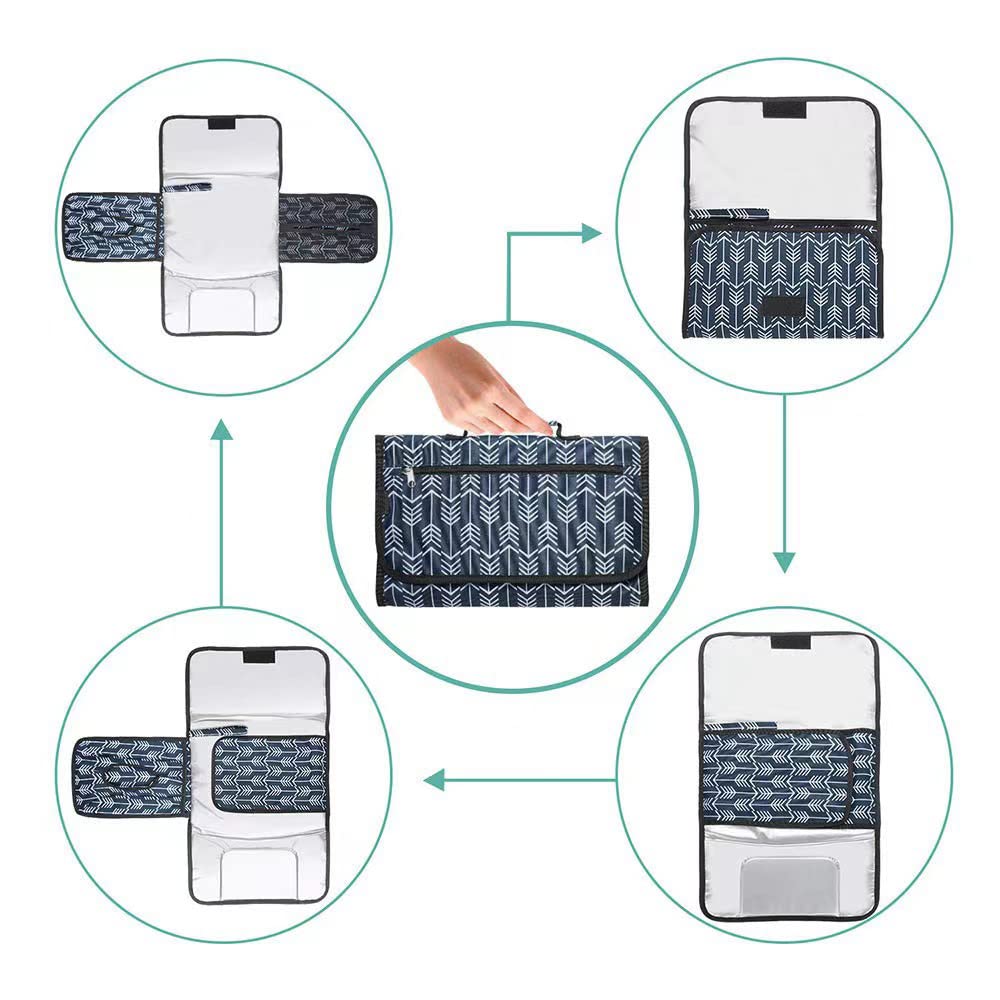 DZOZO Portable Baby Diaper Changing Pad - Waterproof Travel Changing Mat with Storage Pockets & Built-in Pillow | Foldable Nappy Station for Nursery, Car, Stroller & On-the-Go Parents