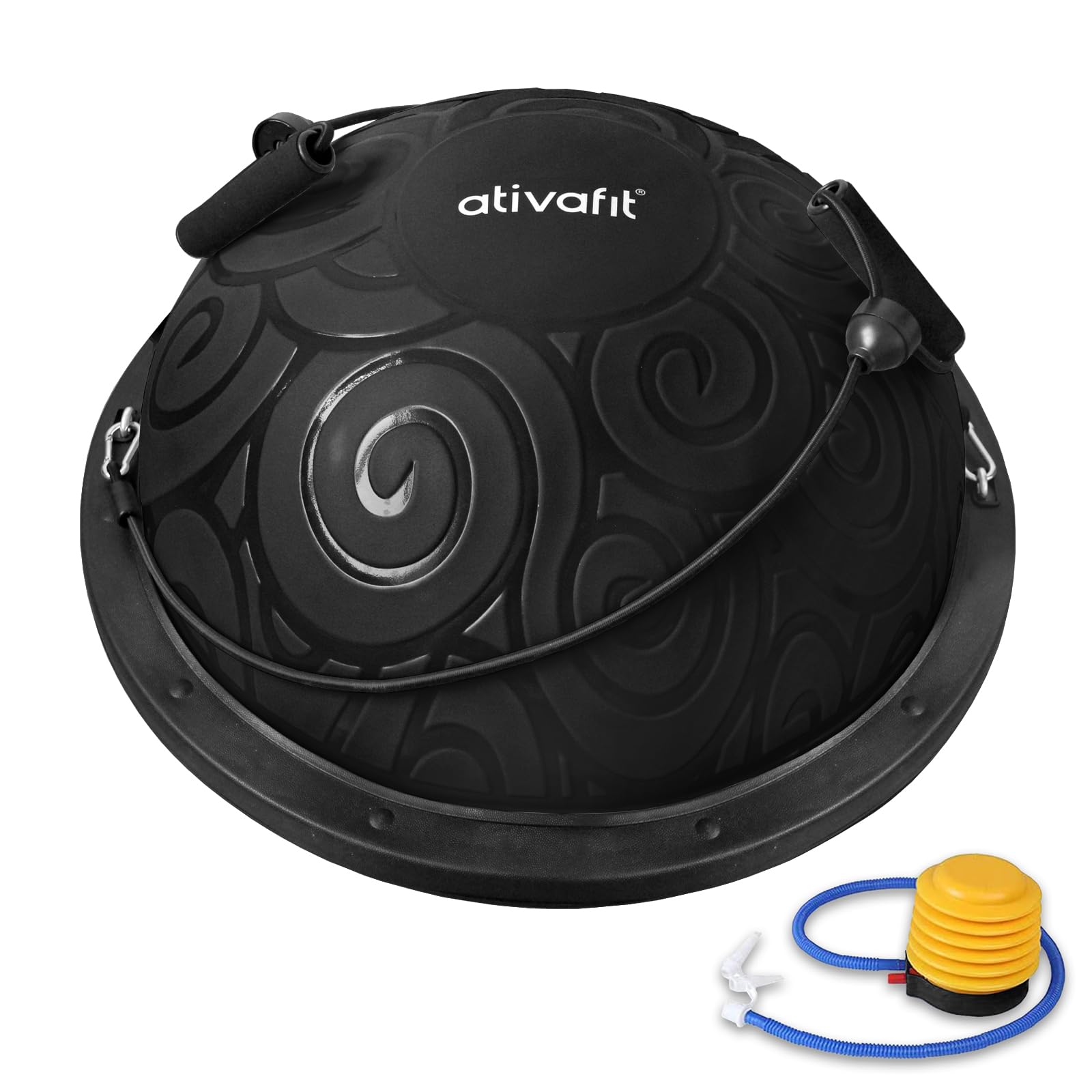 ATIVAFIT Half Exercise Ball - Inflatable Balance Trainer for Core Strength, Yoga, Pilates & Home Gym Workouts - Includes Resistance Bands & Pump - Supports Up to 660 lbs - Perfect for Stability Training, Physical Therapy & Fitness Routines