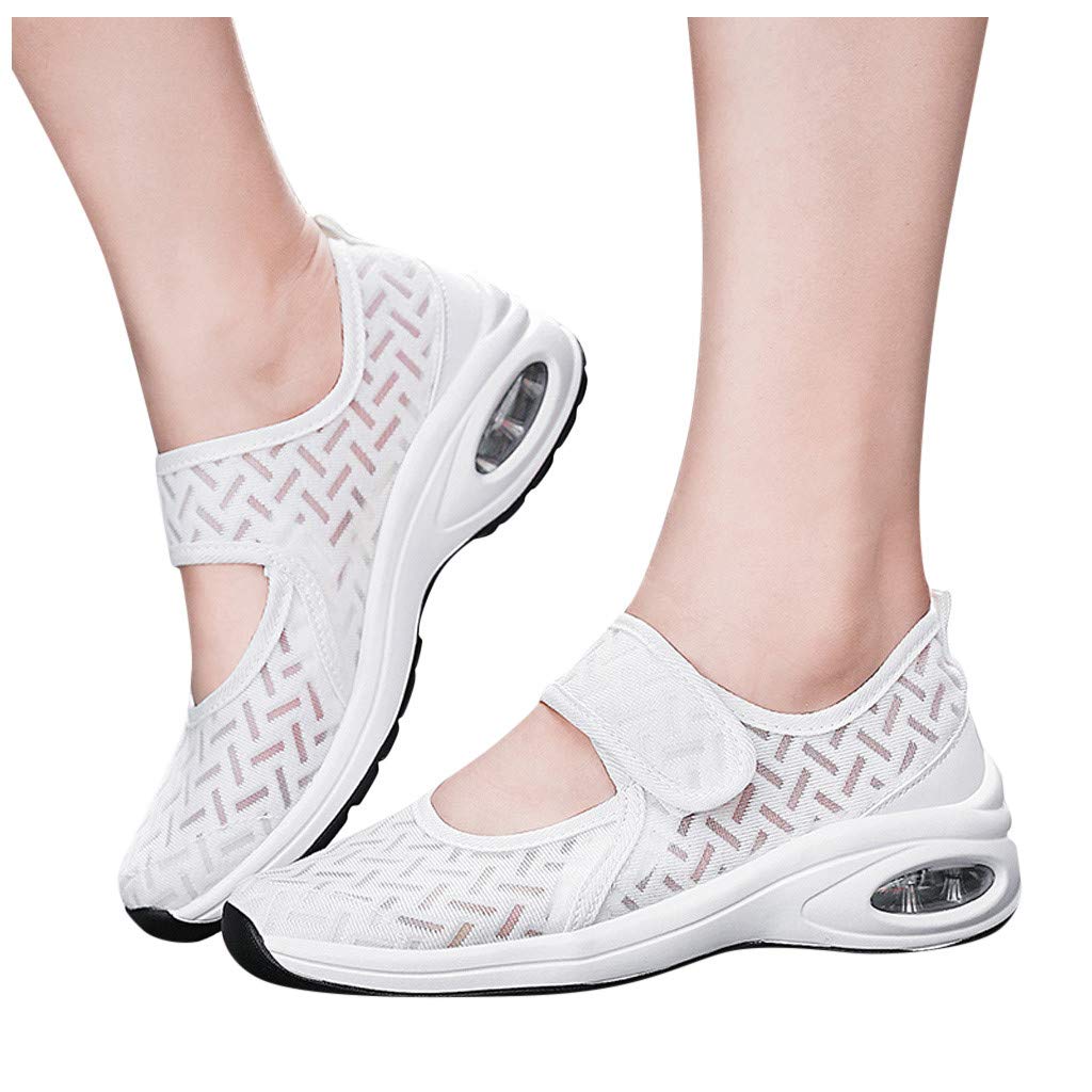 Women's Breathable Round-Toe Lace-Up Casual Sneakers - Lightweight Walking Shoes for Women | Perfect for Work, Travel & Everyday Comfort (White, Size 7)