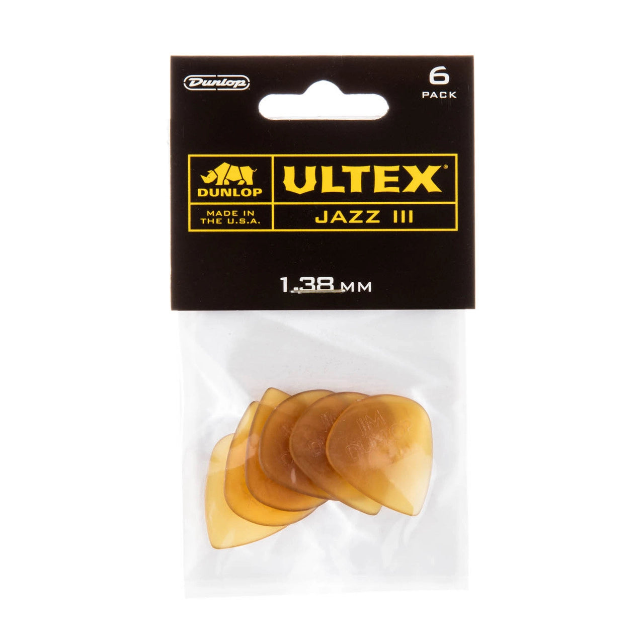 Dunlop Ultex Jazz III 1.38mm Guitar Picks - 6 Pack for Electric & Acoustic Guitar Players - Perfect for Jazz, Rock & Fast Picking Styles