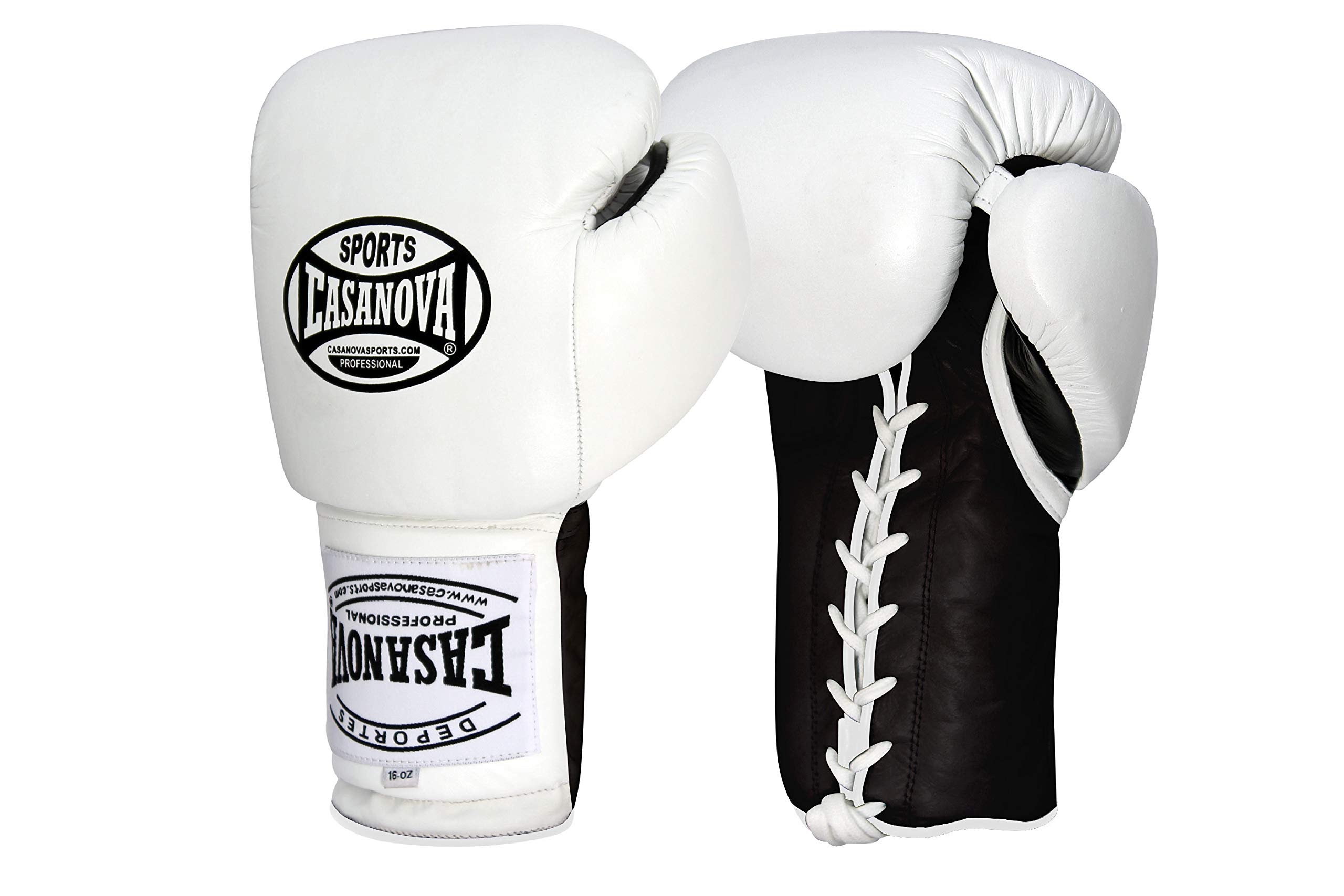 Casanova Boxing® Professional Lace-Up Leather Boxing Gloves for Men & Women - 14oz MMA, Kickboxing, Muay Thai, Heavy Bag & Sparring Training Gloves (White/Black Palm) - Ideal for Gym, Competition & Martial Arts Practice