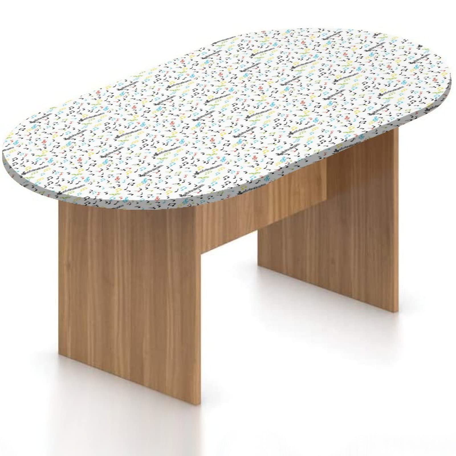 MIPSEC Waterproof Oval Patio Table Cover - Elasticized Polyester Tablecloth with Music Note Design (Fits 48x68 Inch Outdoor Tables) - Perfect for Summer & Autumn Dining, Garden Parties and Backyard Decor