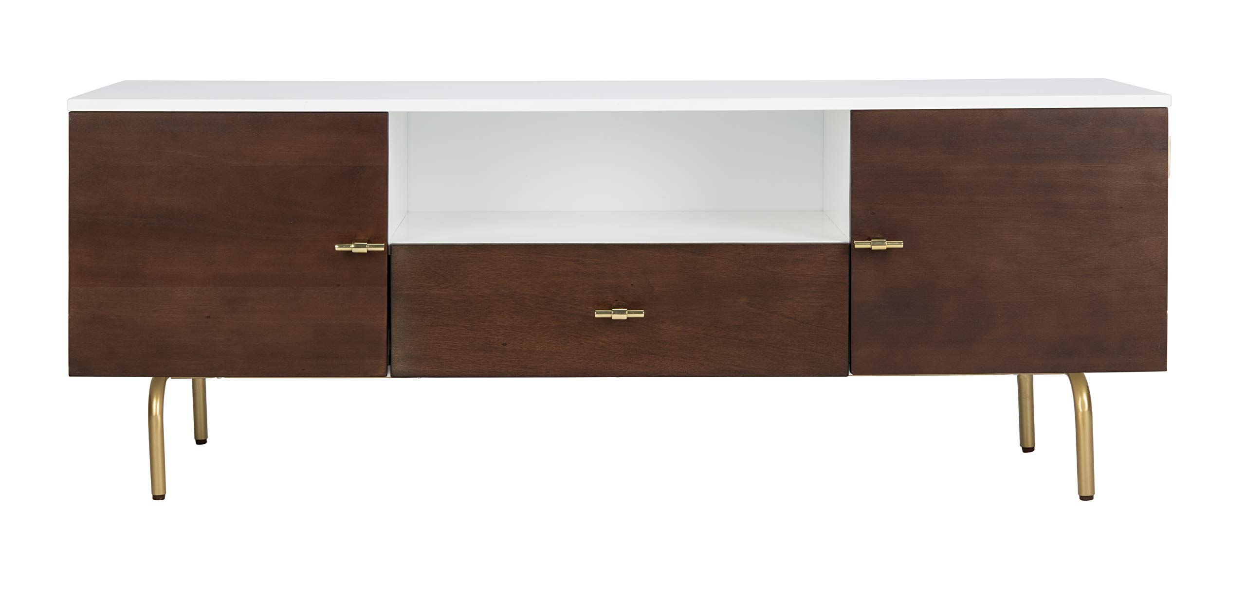 Safavieh Genevieve Mid-Century Modern TV Stand - Walnut & White Storage Media Console for Living Room, Bedroom, Home Theater