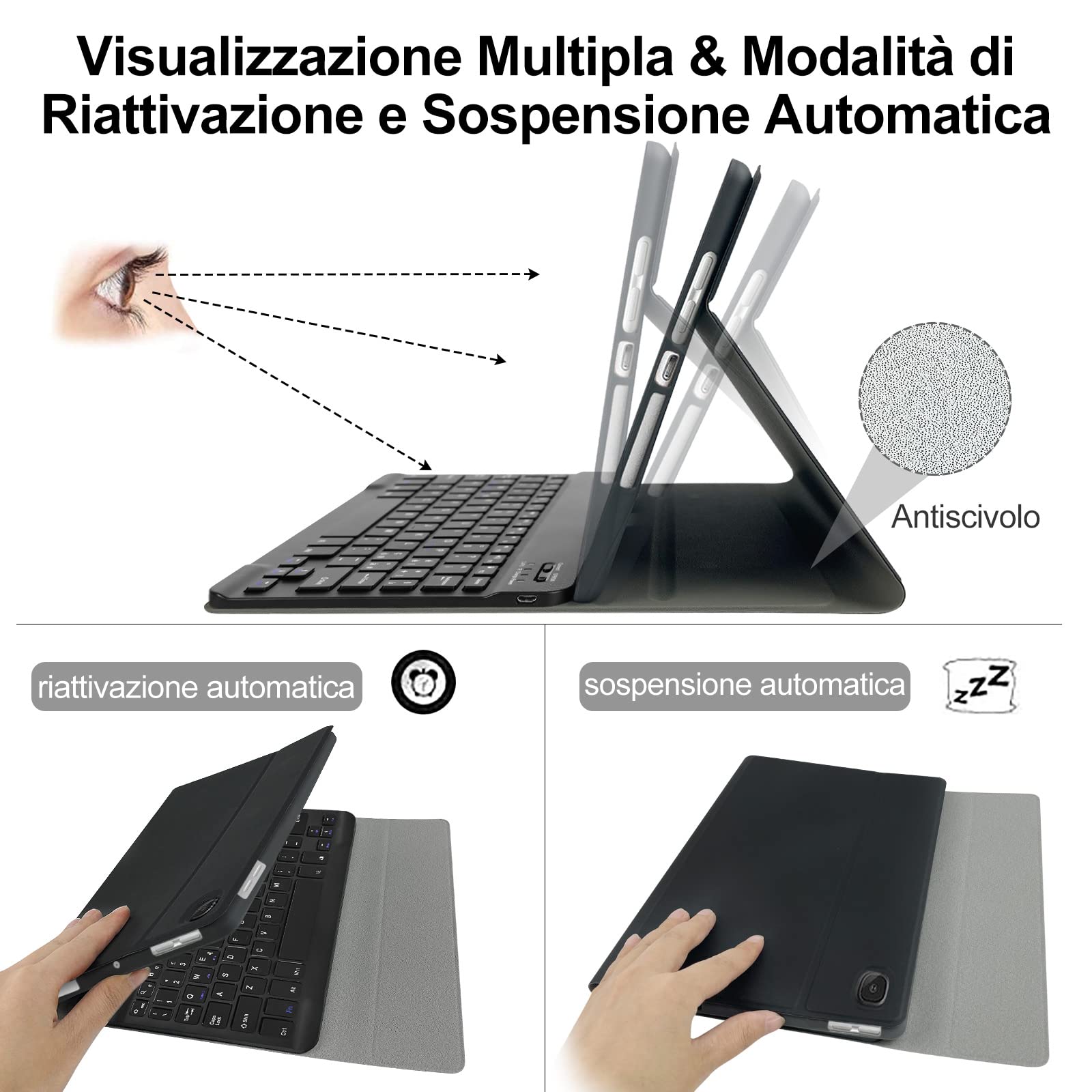 Magnetic Bluetooth Keyboard Case for iPad 10.2/2021 9th Gen/2020 8th Gen/2019 7th Gen/iPad Pro 10.5/iPad Air 3 - Detachable Wireless Italian Layout Cover (Black) | Perfect for Work, Study & Travel