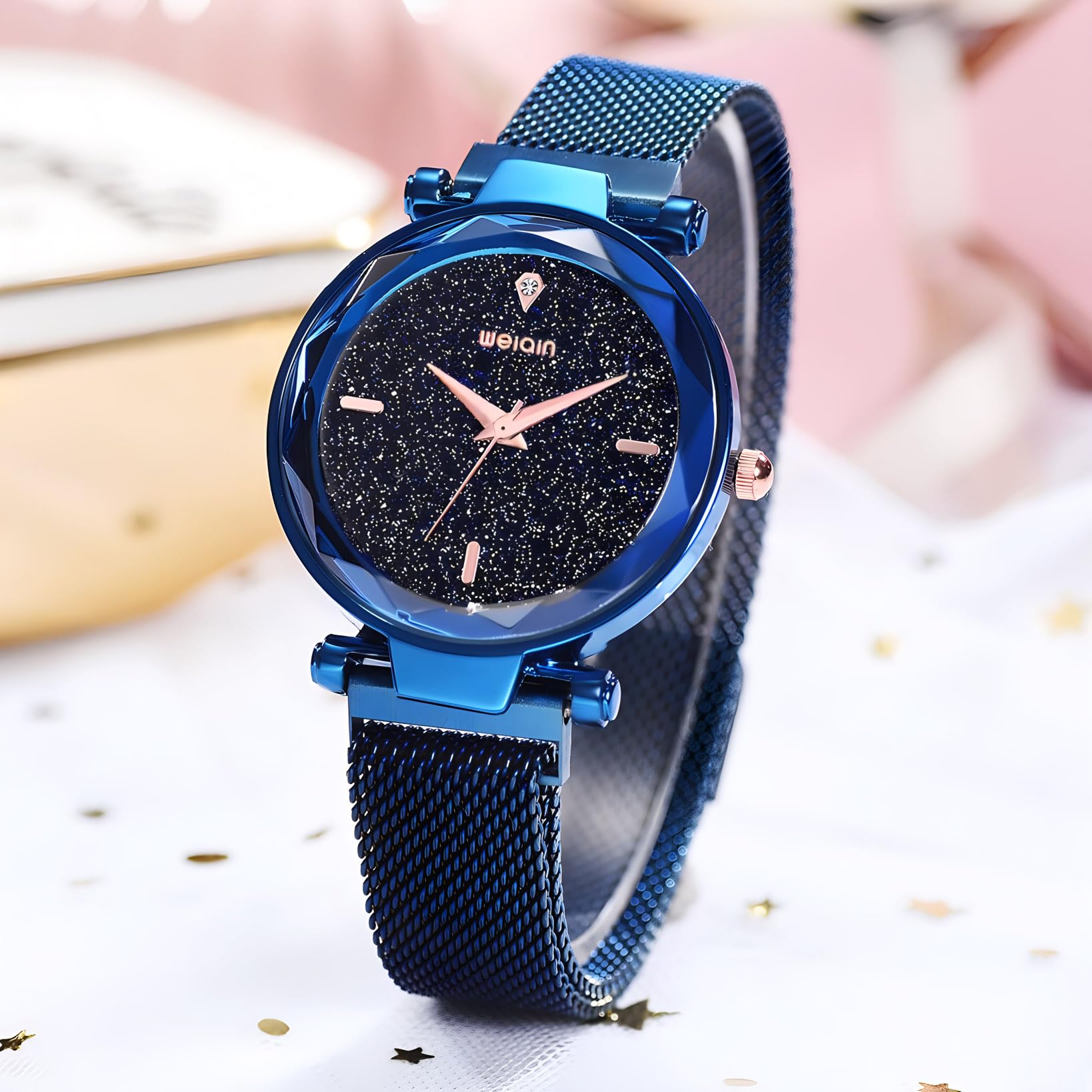 Rose Gold Women's Watch - Japan Quartz, Stainless Steel Magnetic Mesh Band, Waterproof for Daily Wear