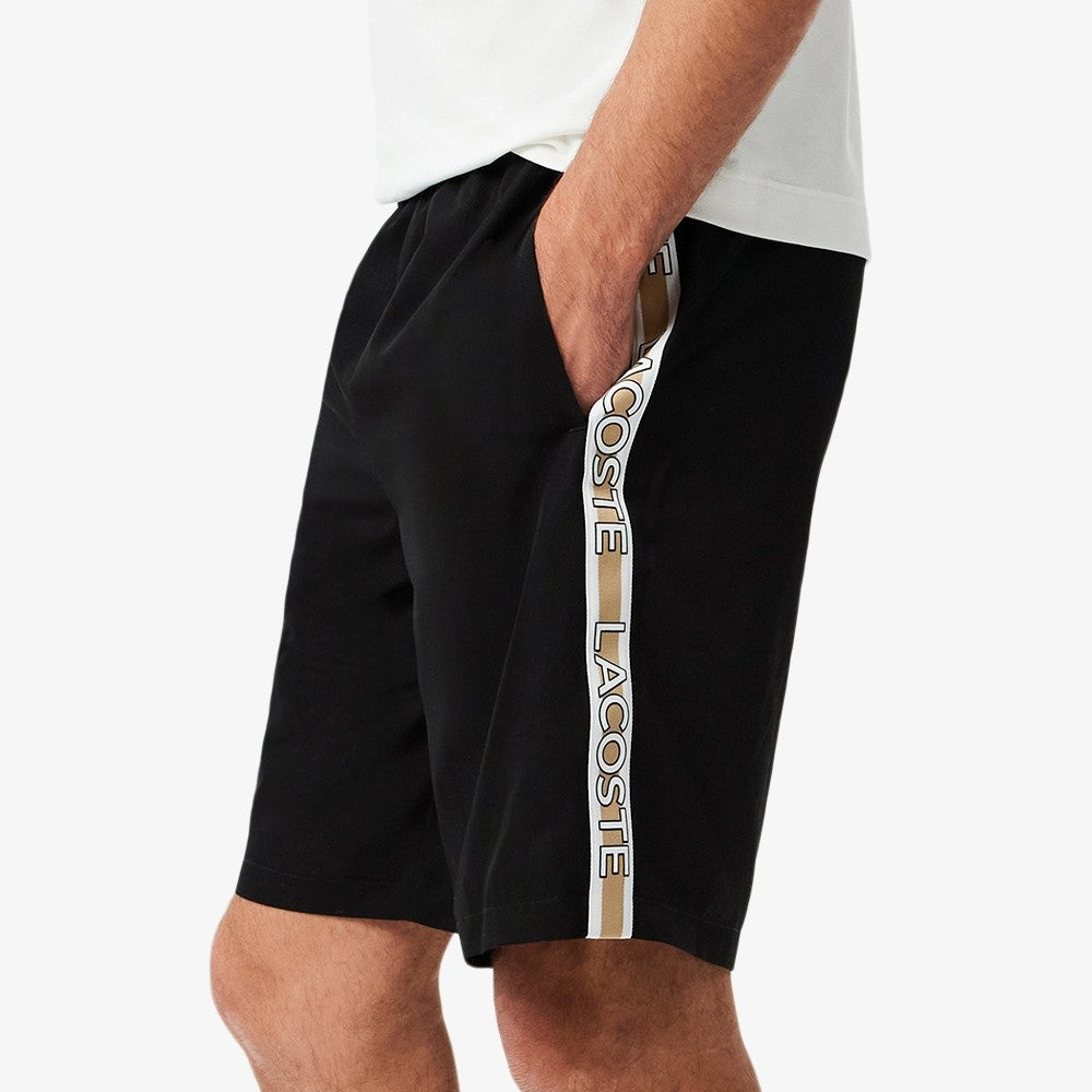 Lacoste Men's Stripe Logo Short Sleeve Polo Shirt - Classic Black Cotton Casual Top for Golf, Tennis & Summer Outings