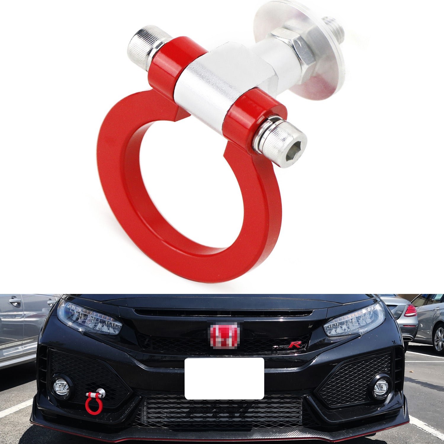 Universal Full Metal Red Track Racing Style Tow Hook Ring Kit - Durable & Stylish for Cars, Trucks & SUVs - Perfect for Racing, Off-Roading & Car Shows