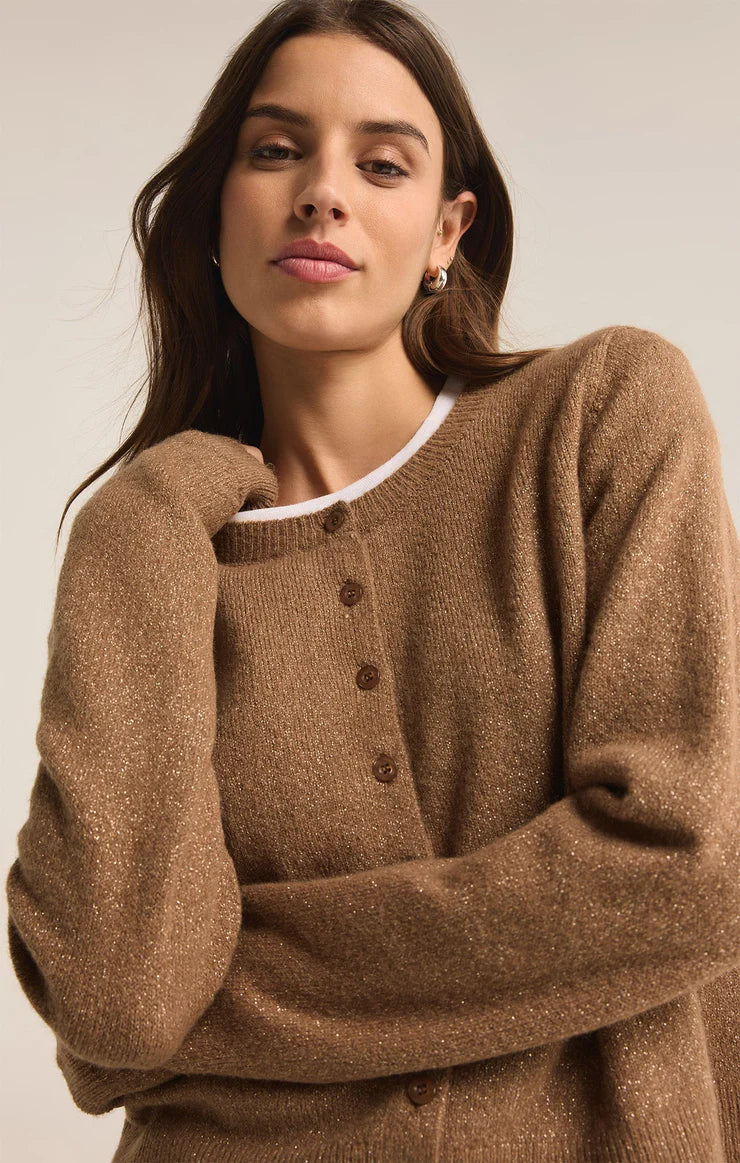 Z Supply Women's Metallic Cardigan in Campfire - Stylish Layering Piece for Fall & Winter Outfits, Perfect for Casual Wear, Office, and Date Nights