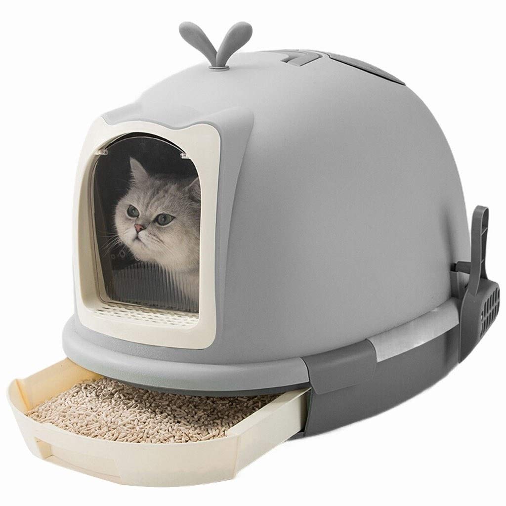 Hanxiaoyishop Fashion Creative Large Cat Litter Box - Single Layer Drawer Style Pet Toilet with Removable Waste Tray, Gray Cat Litter Pan for Indoor Cats | Perfect for Small Spaces & Multi-Cat Homes