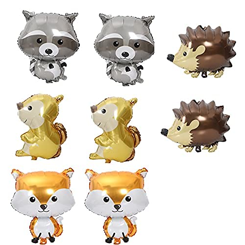 8 Pack Cute Animal Balloons - Hedgehog & Fox Helium Balloons for Birthday Party Decorations, Baby Shower Supplies, Gender Reveal, Kids Room Decor & Photo Backdrop