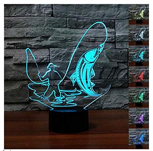 3D Fishing Night Light with 16 Color Changing LED, Remote Control Table Desk Lamp - USB Powered Acrylic Base for Kids Room, Bedroom Decor - Perfect Gift for Birthday, Christmas & Children (Home, Office, Nursery Use)