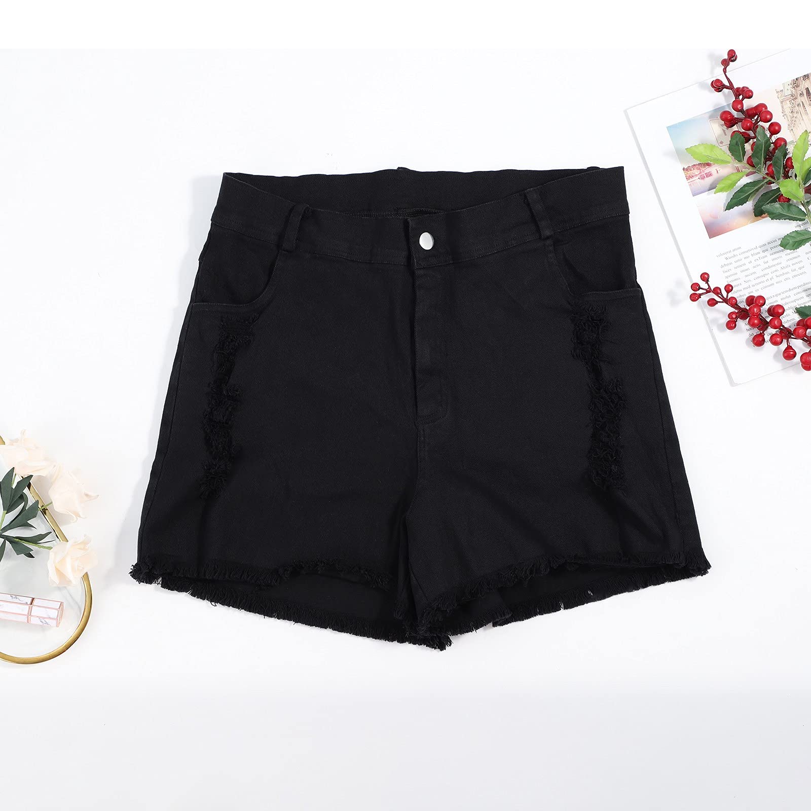Women's Plus Size Distressed Denim Bermuda Shorts - Knee Length Casual & Party Jeans Shorts for Night Out, Beach, and Summer Wear
