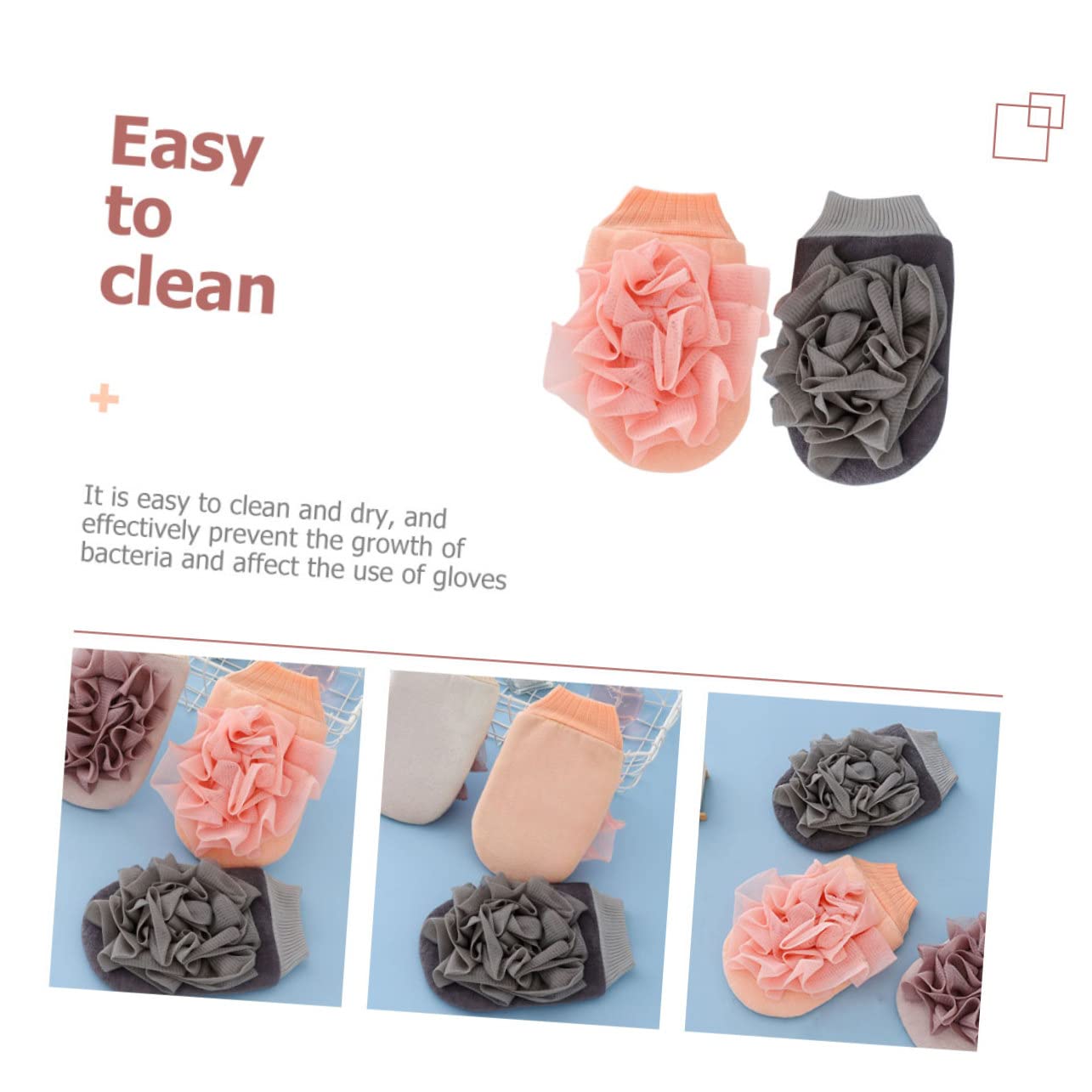 Beautifufu Exfoliating Bath Gloves for Men - 2 Pack Flower Scrub Mitts, Body Wash Gloves for Deep Cleansing & Skin Care - Grey & Pink Shower Accessories - Perfect for Spa, Massage & Daily Exfoliation