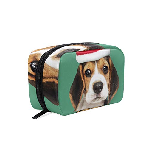 AJINGA Beagle Puppy Jester Hat Cosmetic Bag - Cute Dog Pattern Zipper Toiletry Travel Bag for Women, Square Makeup Brushes Organizer - Perfect for Travel, Gifts & Cosmetics Storage