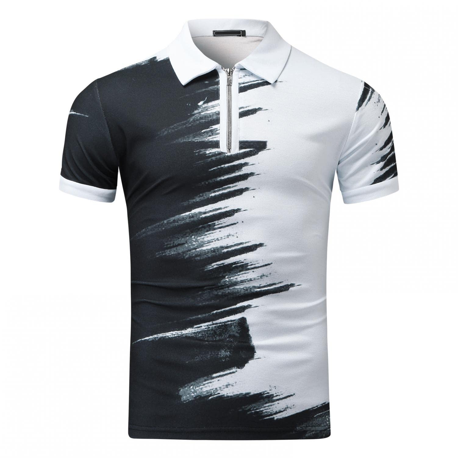 ZDFER Men's Quick Dry Short Sleeve Polo Shirt - Gradient Color Summer Casual Golf Shirt with Turn-Down Collar & Zipper - Moisture Wicking Active Tee for Golf, Tennis, Hiking & Outdoor Sports