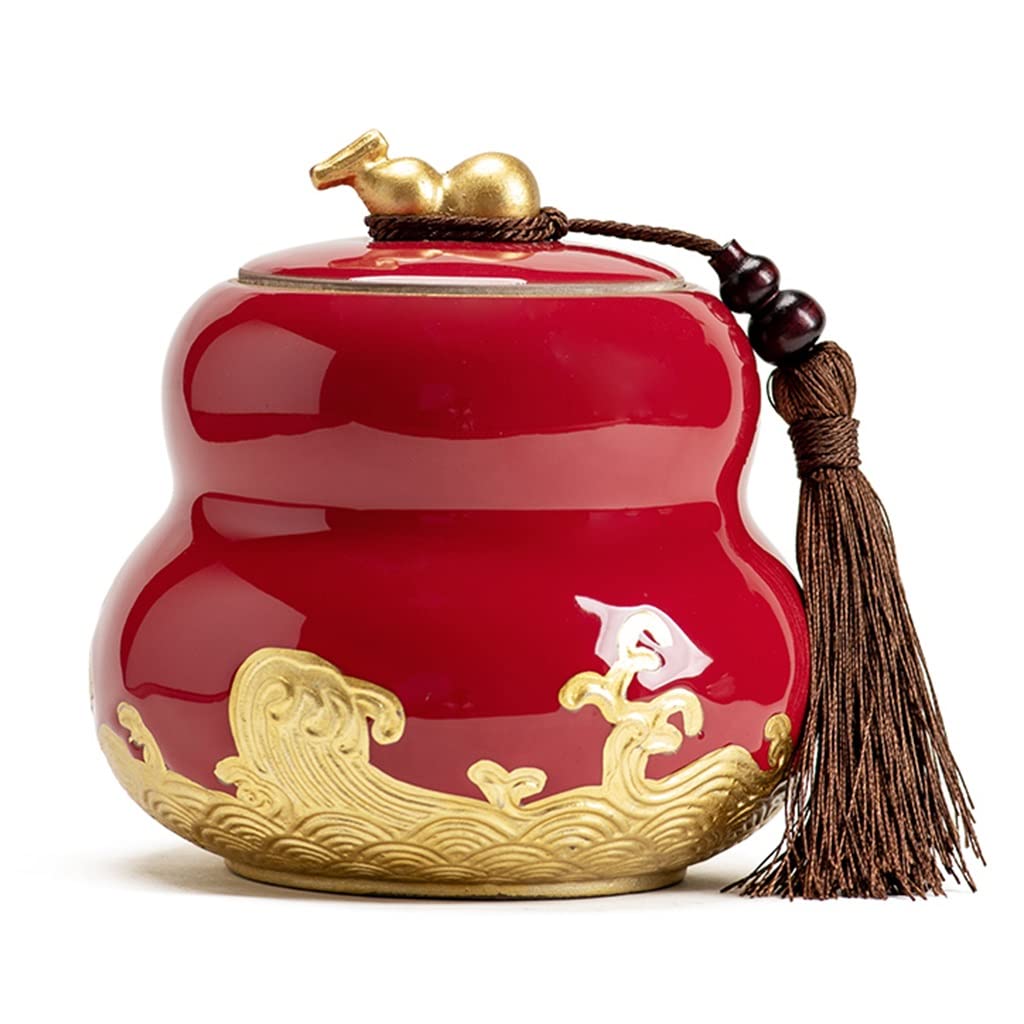 LEIYAN Ceramic Food Storage Canisters with Airtight Lid - Vintage Gourd-Shaped Tea Jar & Kitchen Decor (Red) - Perfect for Tea, Coffee, Spices & Pantry Organization