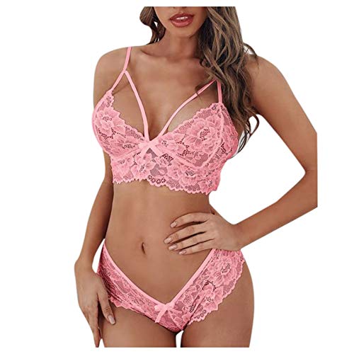 Lace Bralette & Corset Set Floral Plus Size Women's Underwear - Comfortable Lingerie for Everyday Wear (Pink, XXXL) | Perfect for Date Nights, Boudoir Photography & Special Occasions