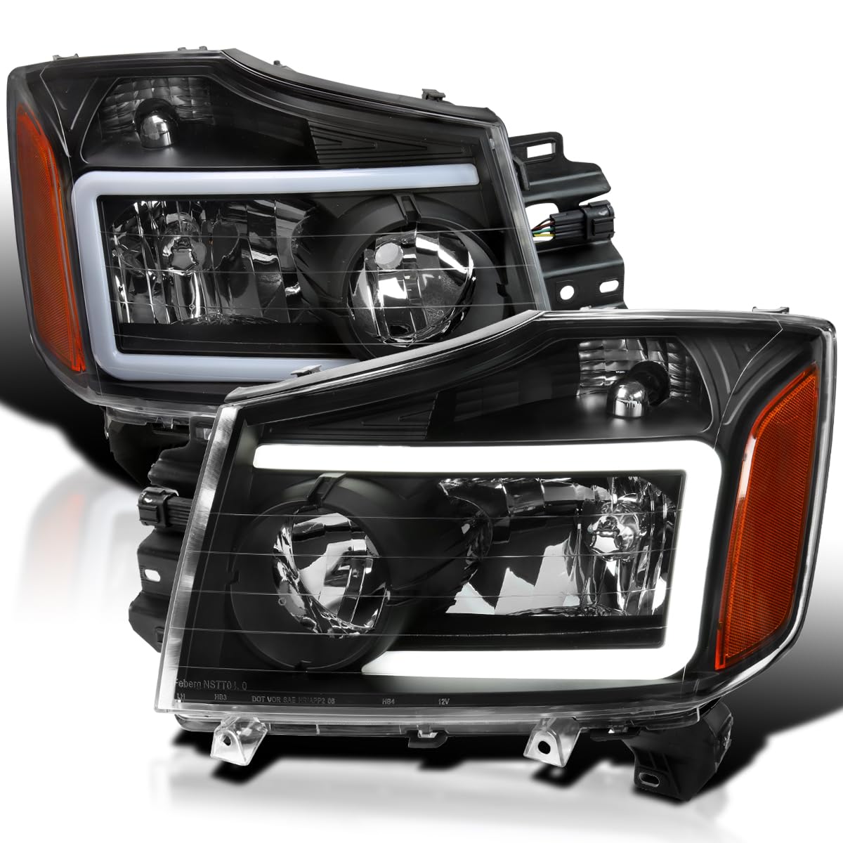 Spec-D Tuning Black LED Headlights with Light Bar - Compatible with 2004-2015 Nissan Titan & 2004-2007 Armada - Left & Right Headlamp Assembly Pair - Upgrade for Night Driving & Off-Road Adventures