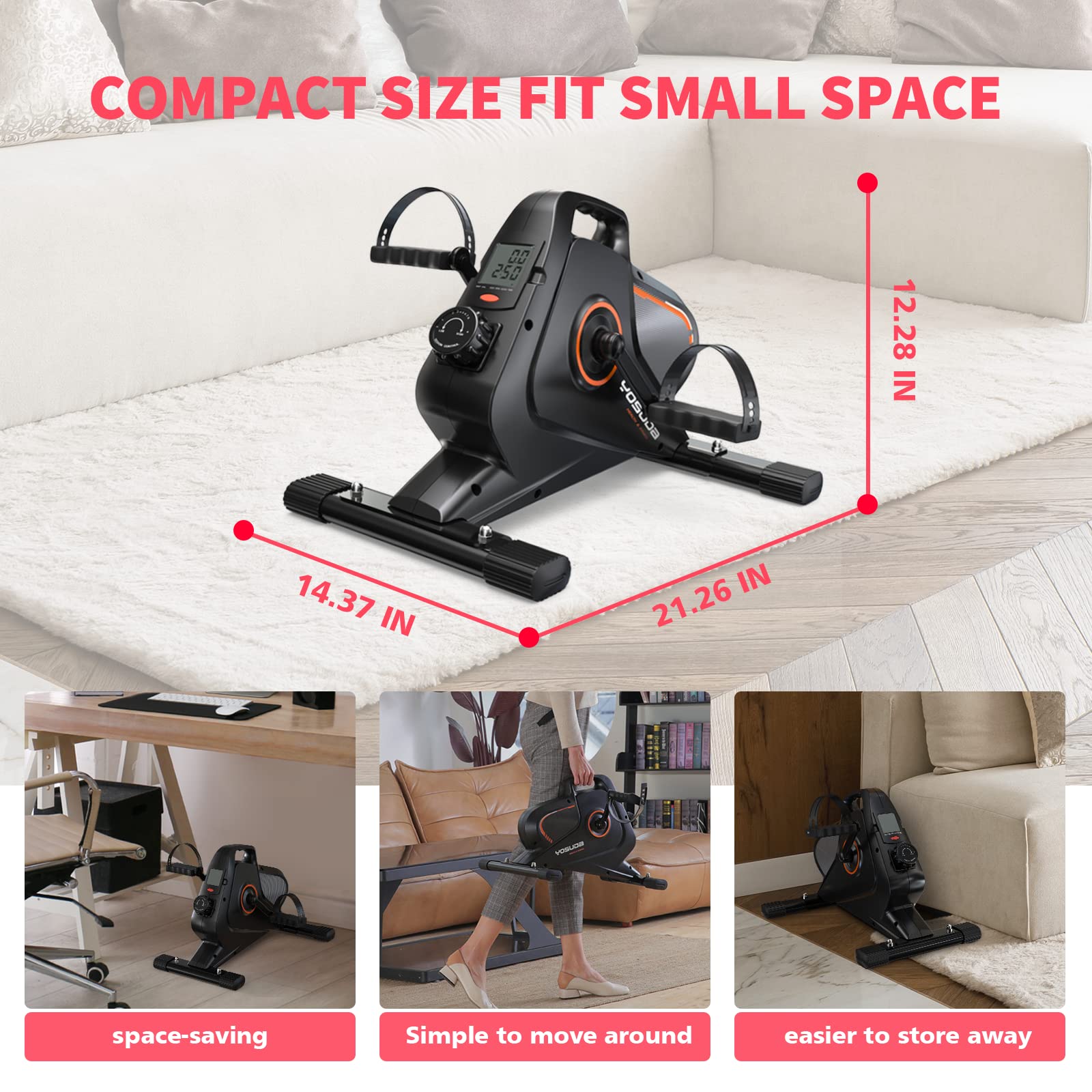 YOSUDA Magnetic Under Desk Bike Pedal Exerciser - Mini Exercise Bike for Arm & Leg Workouts, Compact Desk Pedal Bike for Home & Office Use - Stay Active While Working or Watching TV