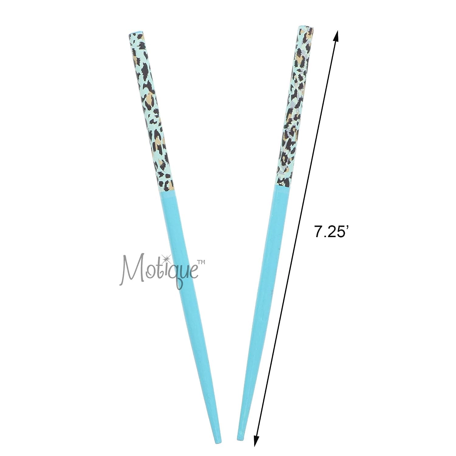 Two Wooden Animal Print Hair Sticks 7.25 Inches Long for Women - Teal Hair Accessories for Bun Updo and Ponytail Hairstyles