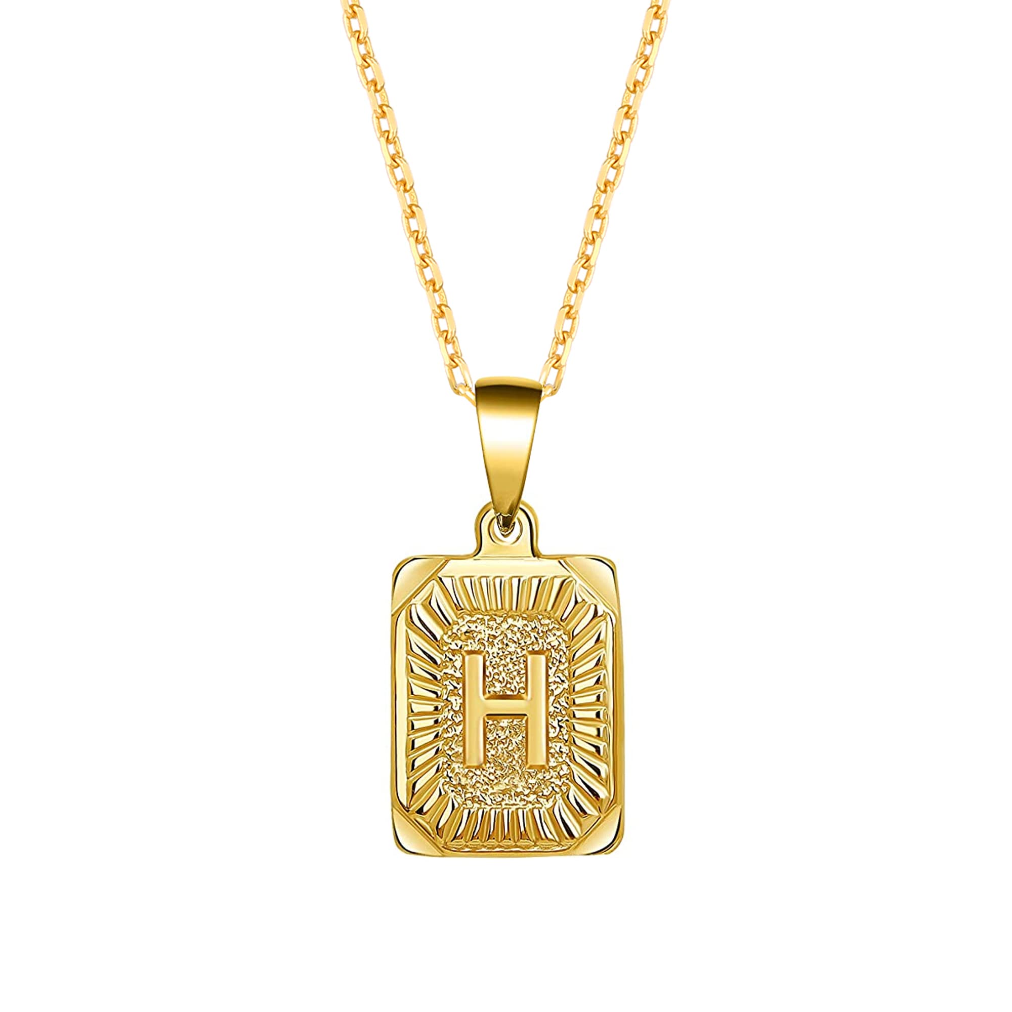 14K Solid Gold Initial Necklace for Women - Personalized Alphabet Pendant with Dainty Square Letters, 18