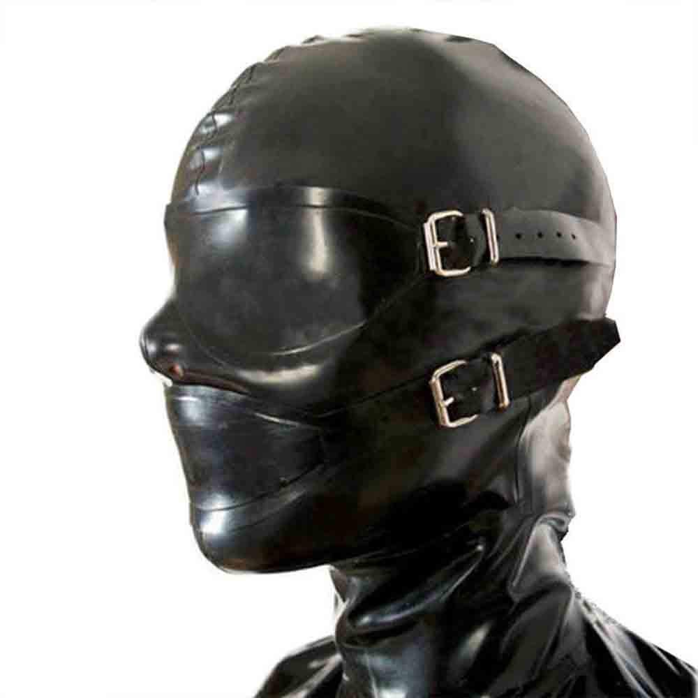 Latex Rubber Full Enclosure Hood with Eyeshade - Fetish Mask for BDSM, Role Play & Sensation Play - Passion Toys Adult Costume Accessory for Parties & Intimate Scenes