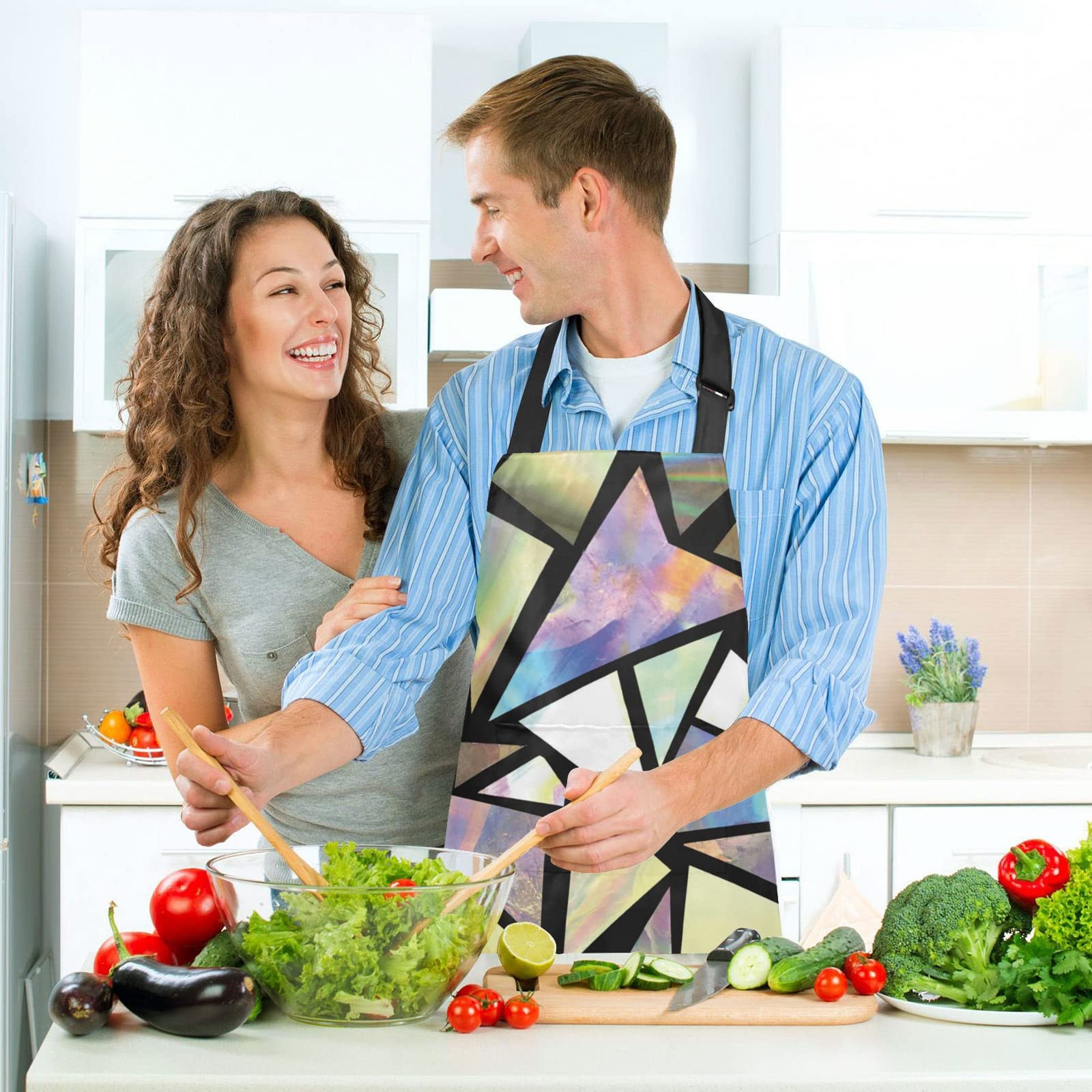 Iridescent Triangle Abstract Kitchen Apron Set with 2 Potholders & 2 Oven Mitts - Stylish Cooking Accessories for Men, Women & Chefs - Perfect for Baking, Grilling & Home Kitchen Decor