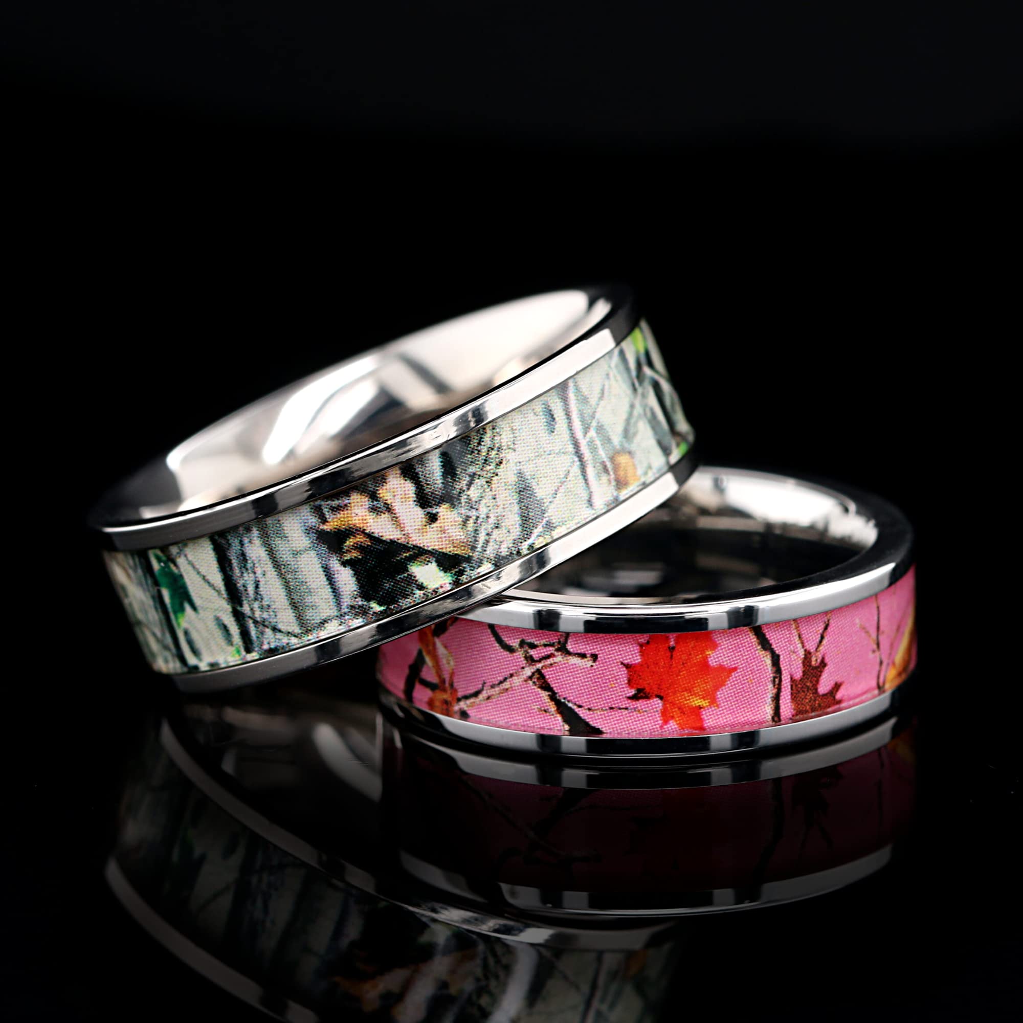 His & Hers 3-Piece Camo Wedding Ring Set - Stainless Steel & Titanium Matching Engagement Rings for Couples - Perfect for Outdoor, Hunting & Military-Themed Weddings