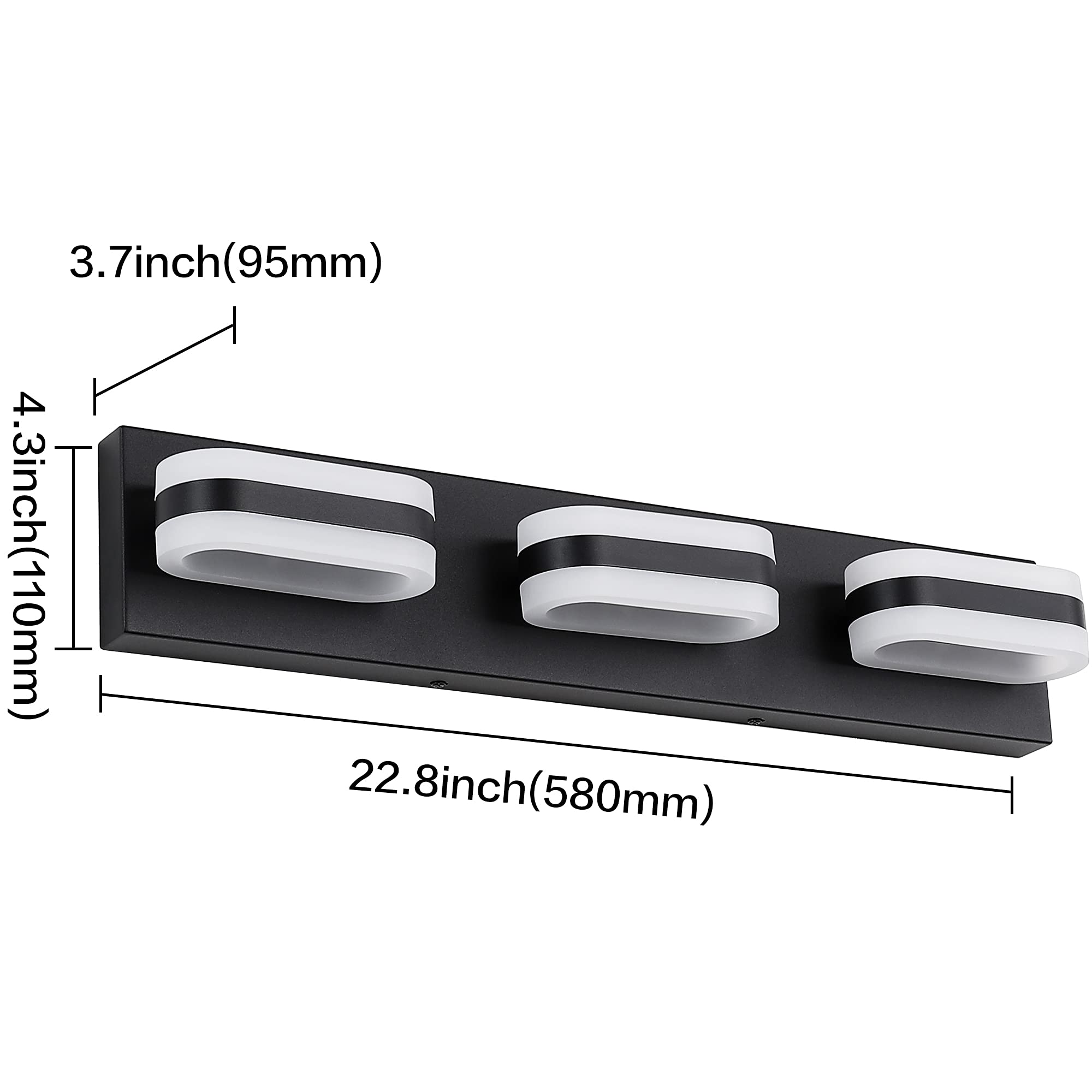 PRESDE 3-Light Modern Black Dimmable LED Bathroom Vanity Light Fixture - Over Mirror Wall Lighting (Cool White 6000K) for Bathroom, Powder Room & Dressing Area