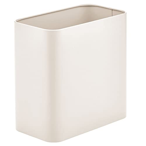 mDesign Small Metal 2.4 Gallon Trash Can - Slim Bathroom Wastebasket for Bath, Bedroom, Laundry & Playroom | Cream-Colored Compact Garbage Bin for Home, Office & RV Use