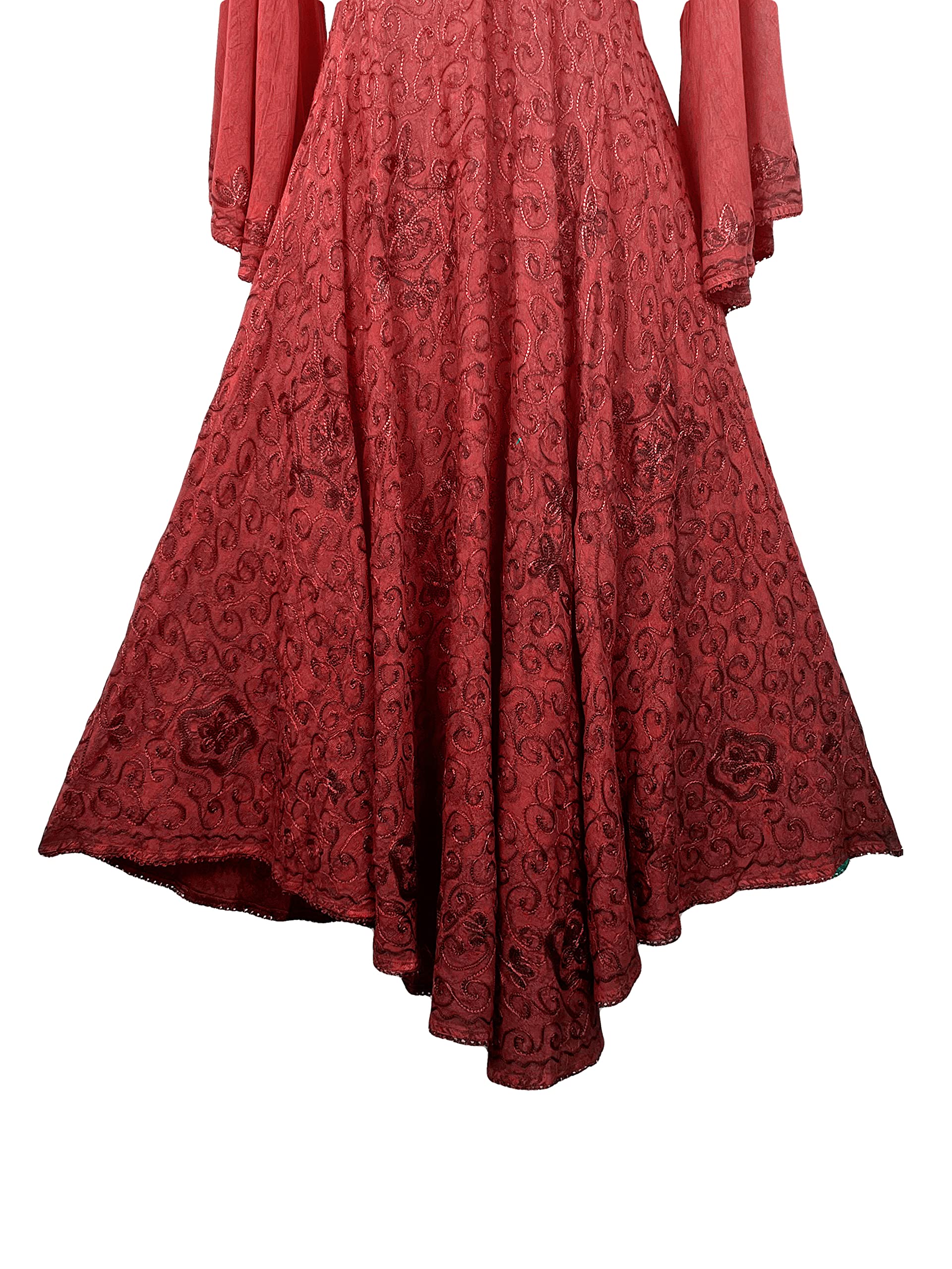 Agan Traders Women's 2025 Spring Bohemian Medieval Renaissance Embroidered Bell Sleeve Flared Calf-Length Dress Gown - Perfect for Renaissance Fairs, Medieval Themed Parties & Boho Chic Fashion